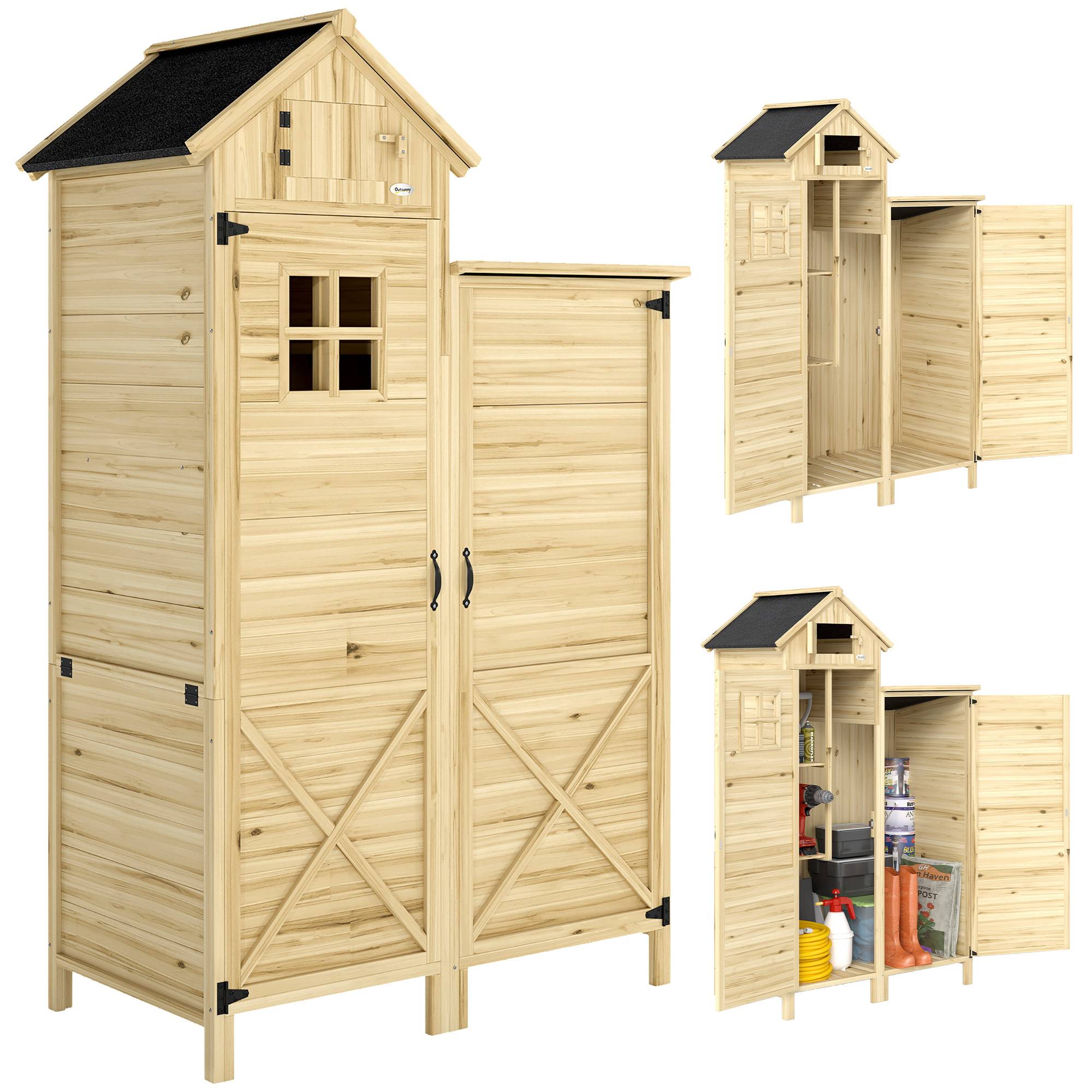 Armoire jardin bois toit bitumé double zone étagères amovibles 106x57x167cm naturel - Image 1