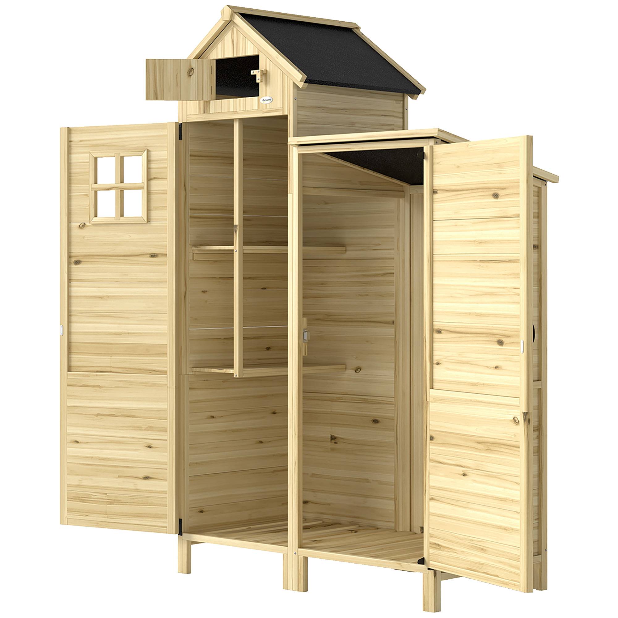 Armoire jardin bois toit bitumé double zone étagères amovibles 106x57x167cm naturel - Image 2