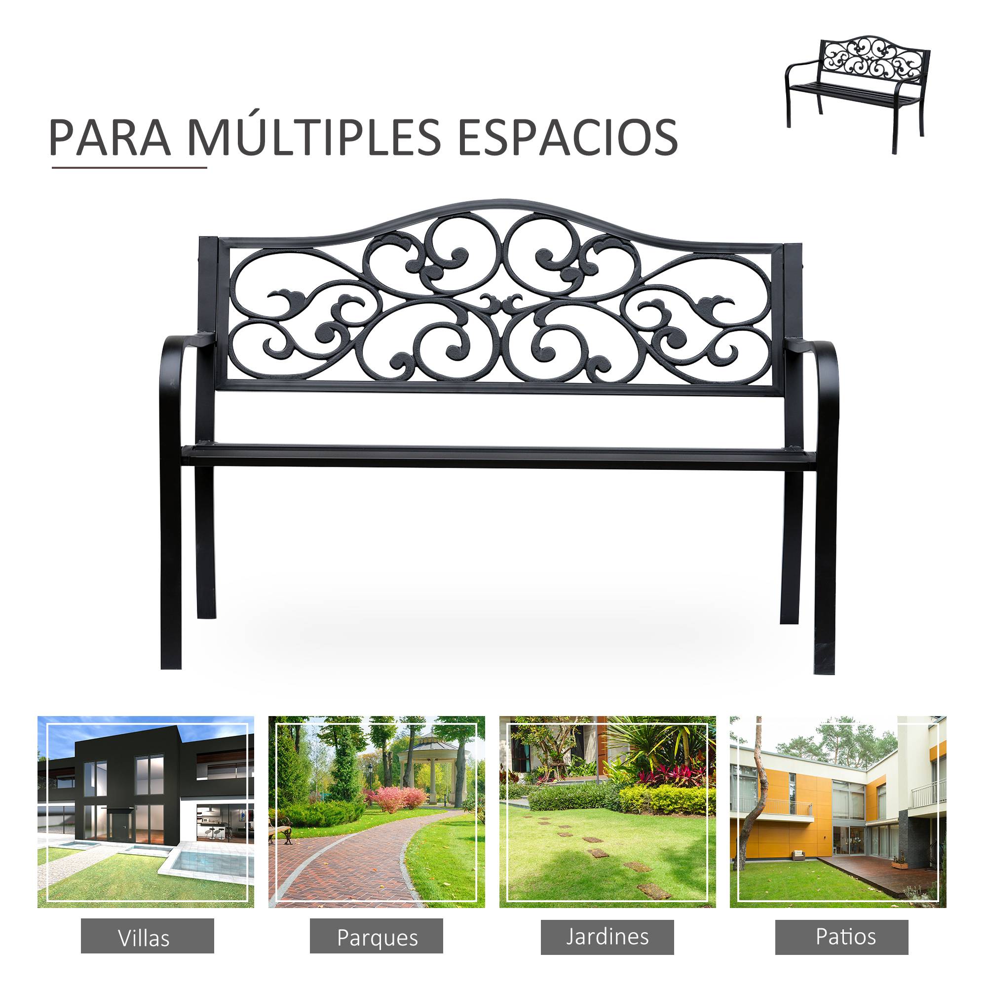 ComfortXL - Banc de jardin acier fonte extérieur Dossier classique incurvé 2 places 127x60x89cm noir - ComfortXL Outdoor Living - Image 8