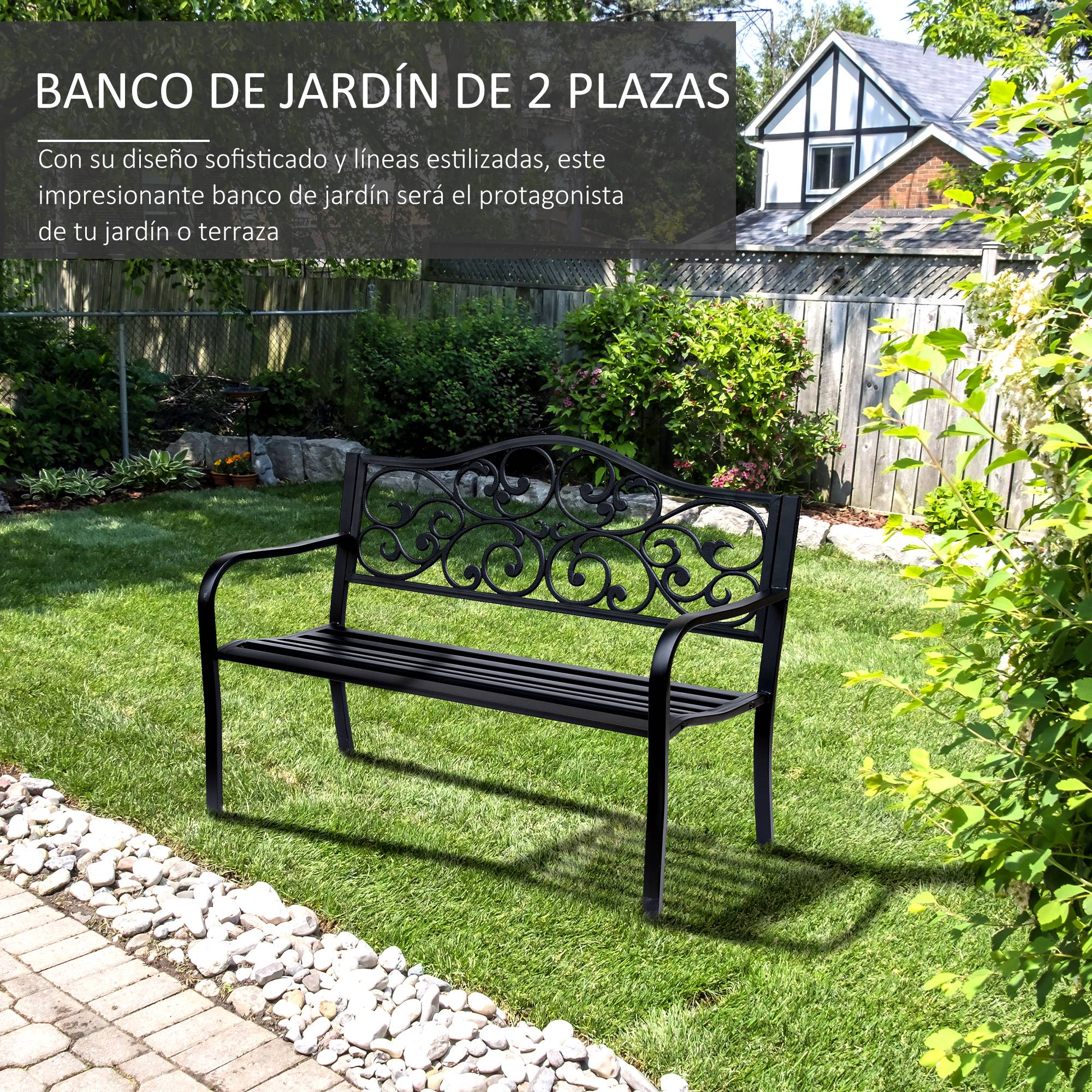 ComfortXL - Banc de jardin acier fonte extérieur Dossier classique incurvé 2 places 127x60x89cm noir - ComfortXL Outdoor Living - Image 6