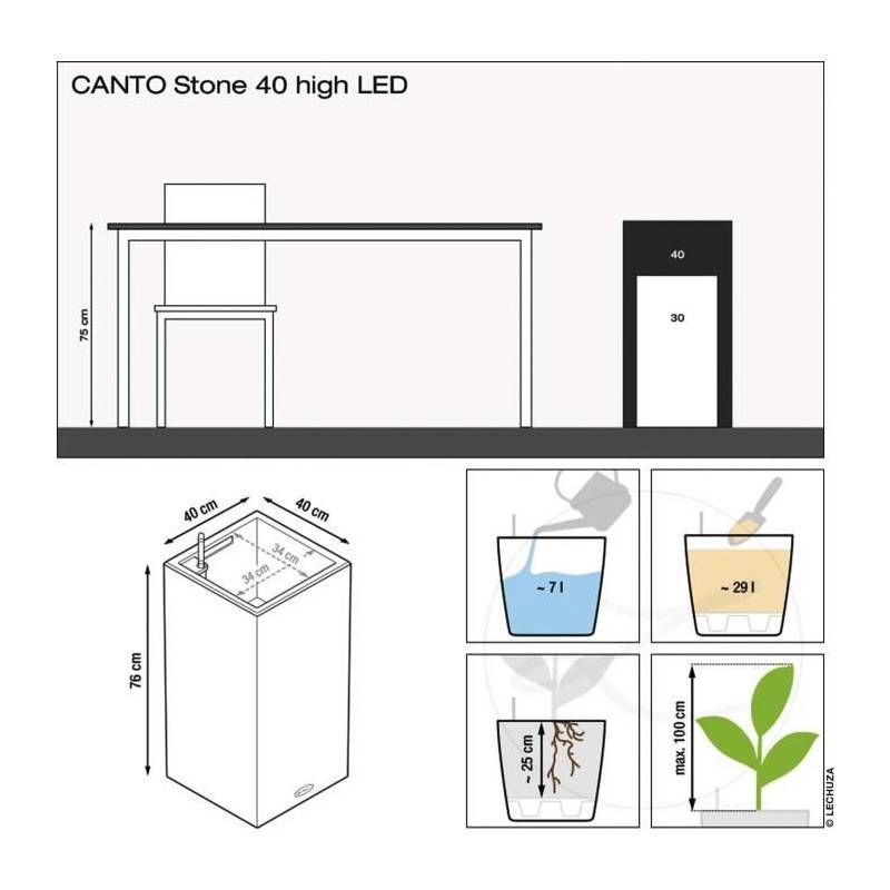 Lechuza - Pot De Fleur Lechuza Canto Stone Colonne 40 - Kit Complet Led, Gris Pierre - Image 3