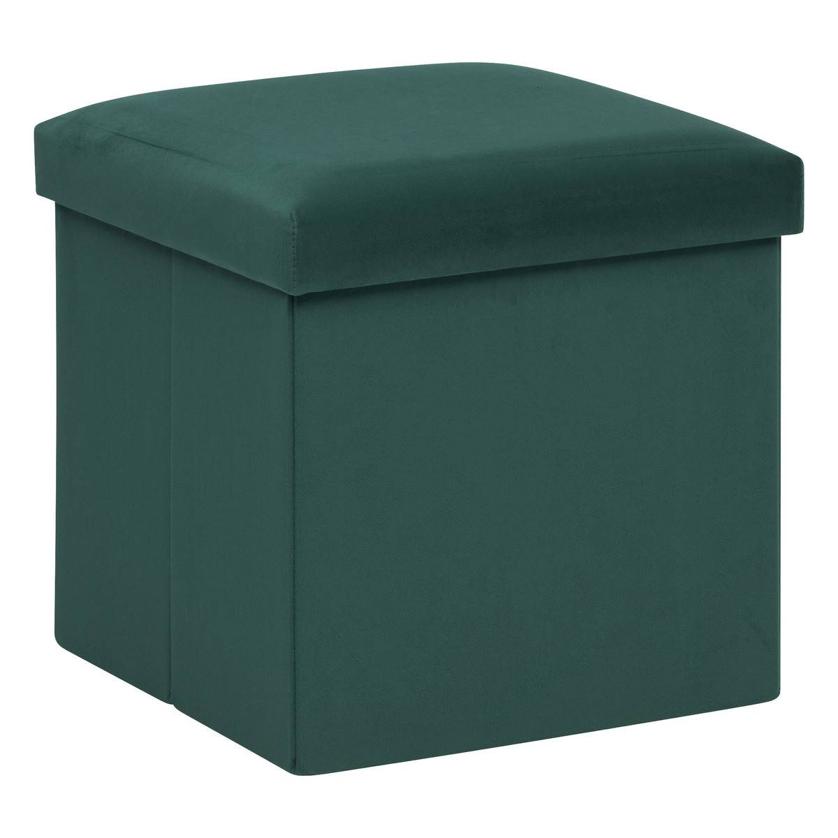 2 en 1 Pouf pliant et coffre de rangement Velours Vert cèdre 38 x 38 cm - Image 1