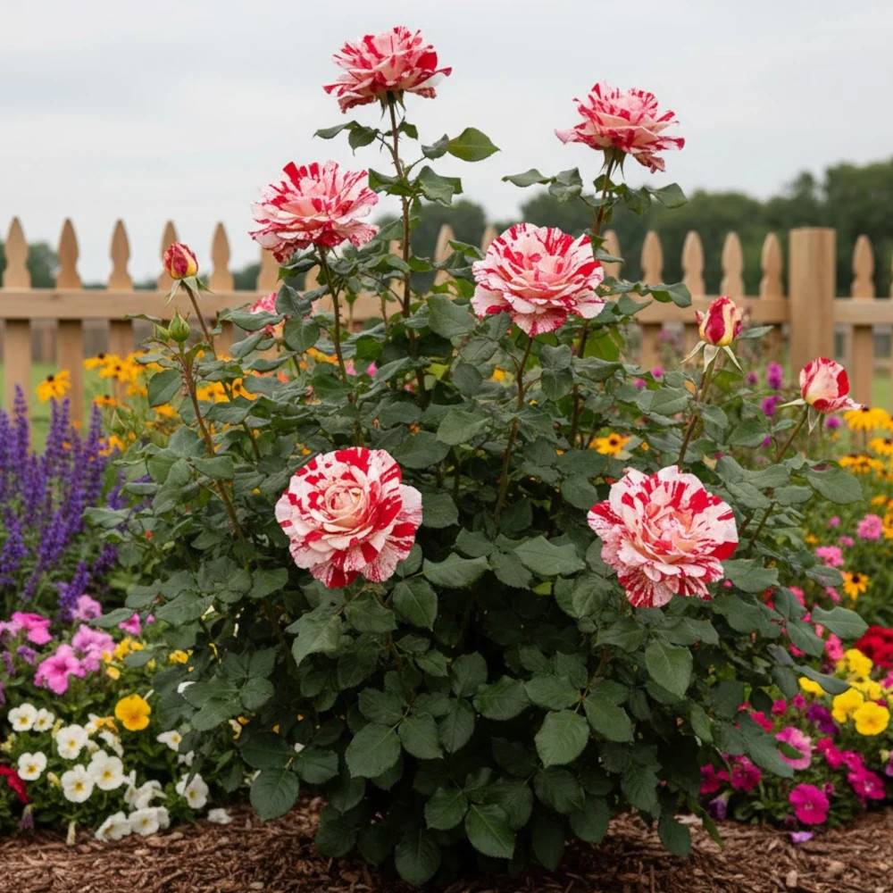 Rosier arbustif Coeur de Rockeur® Wekgobnez à fleurs Blanche - feuillage Caduc - Pot de 3L - 20/40 cm-  hauteur à maturité De 0,50 m à 1,00 m - Image 1