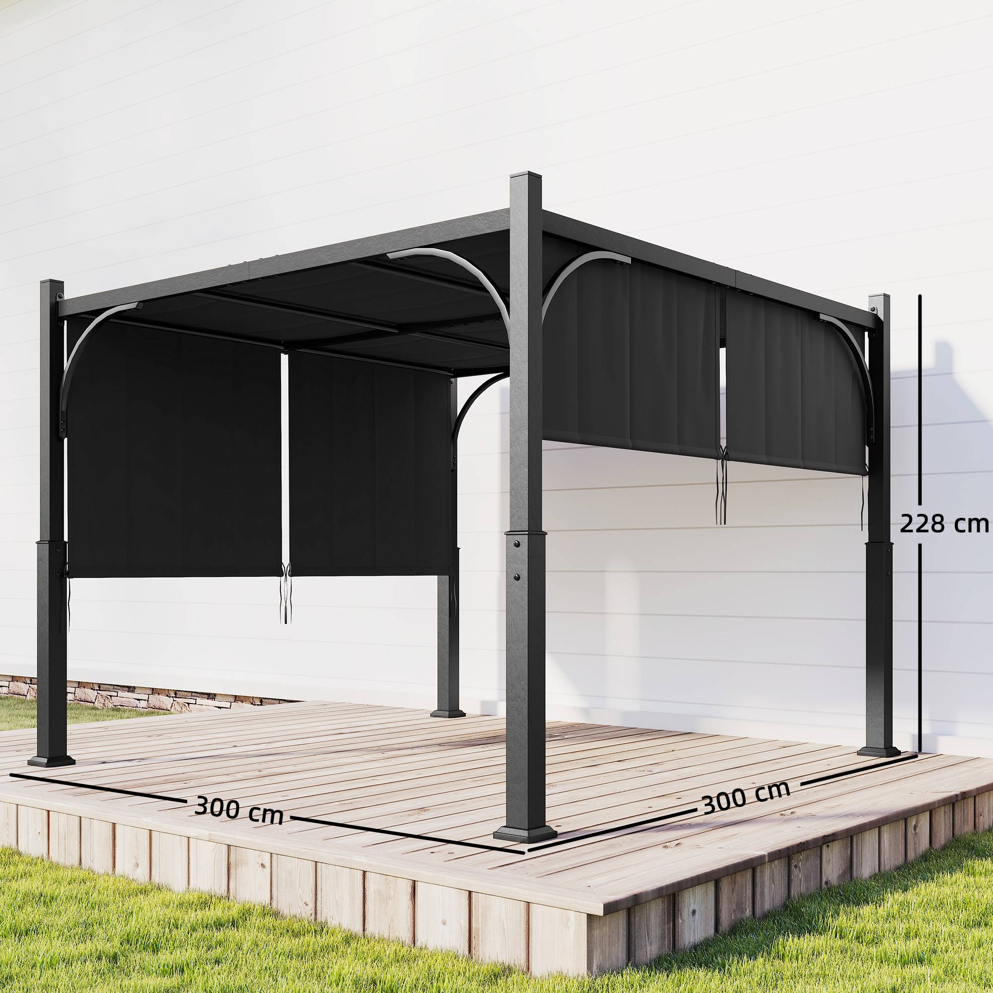 Pergola de jardin 3 x 3 m tonnelle de jardin avec Auvent coulissant, structure métallique, pour extérieur, Gris Foncé - Image 5