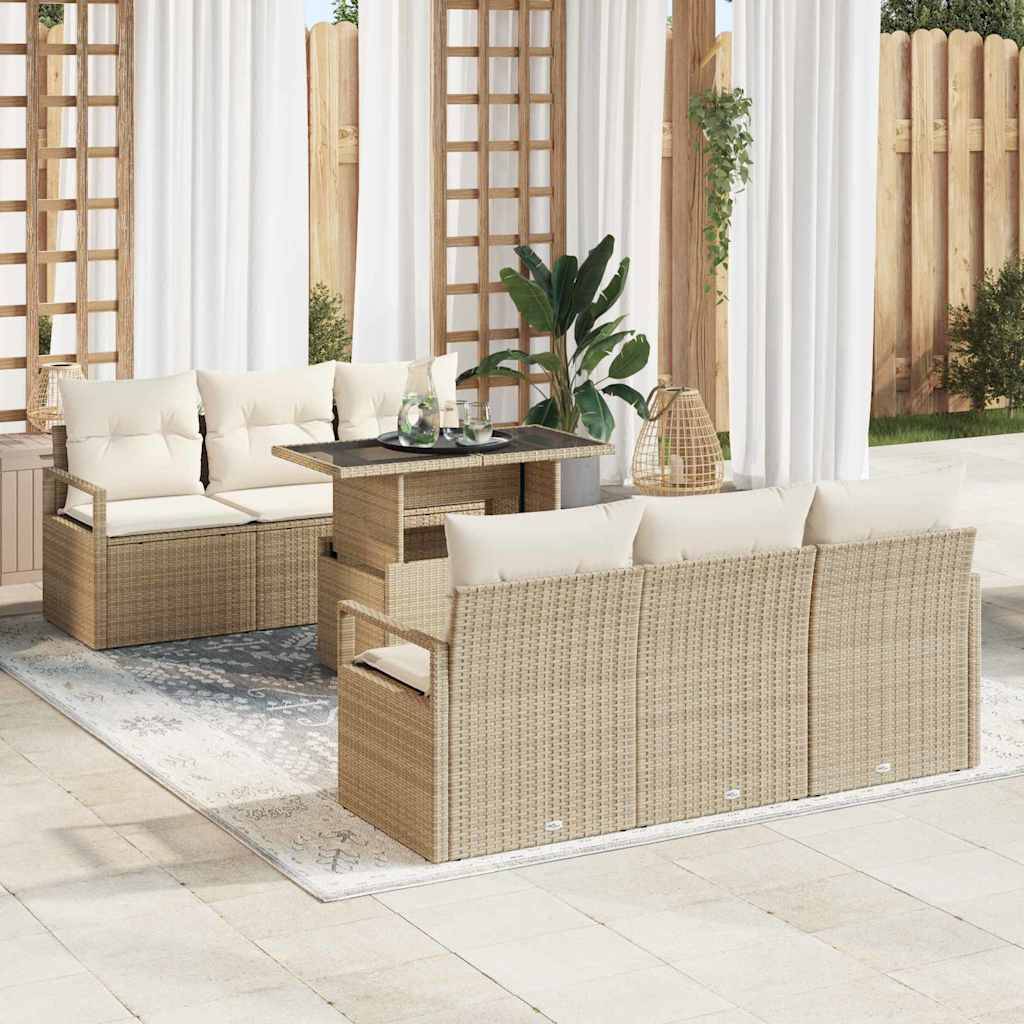Salon de jardin 6 places en poly rotin avec 4 fauteuils et table basse en verre Beige – ComfortXL Outdoor Living - Image 1