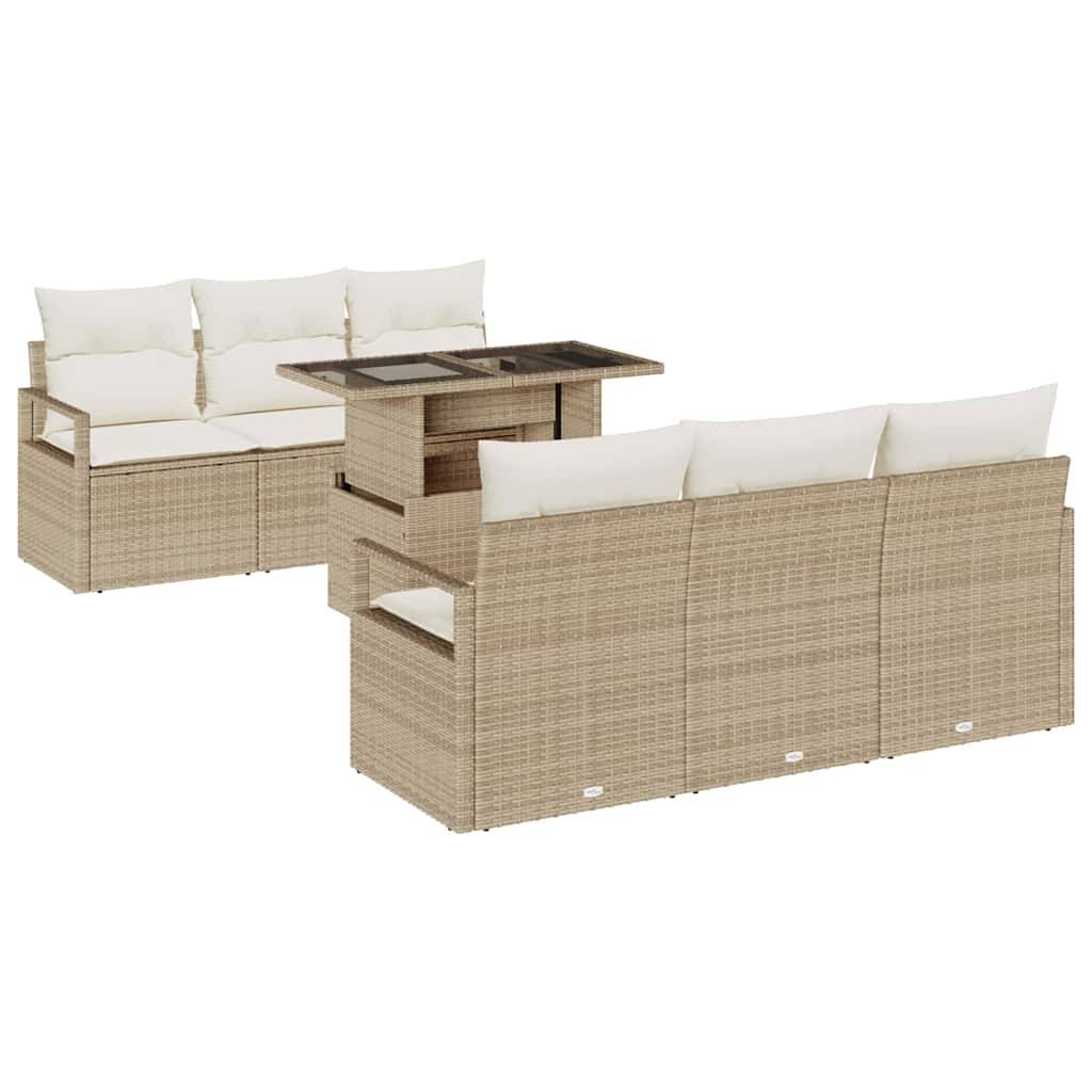 Salon de jardin 6 places en poly rotin avec 4 fauteuils et table basse en verre Beige – ComfortXL Outdoor Living - Image 2