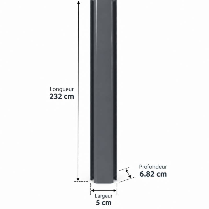 Poteau clôture aluminium multifonctions - Coloris - Gris anthracite RAL 7015, Epaisseur - 6,82 cm, Largeur - 5 cm, Longueur - 232 cm - Image 2