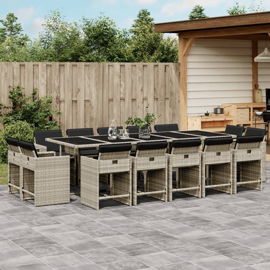ComfortXL - Table et Chaises de Jardin 14 Convives en Poly Rotin Gris, Ensemble Encastrable Gain de Place, Coussins Anthracite – ComfortXL Outdoor Living - Image 1