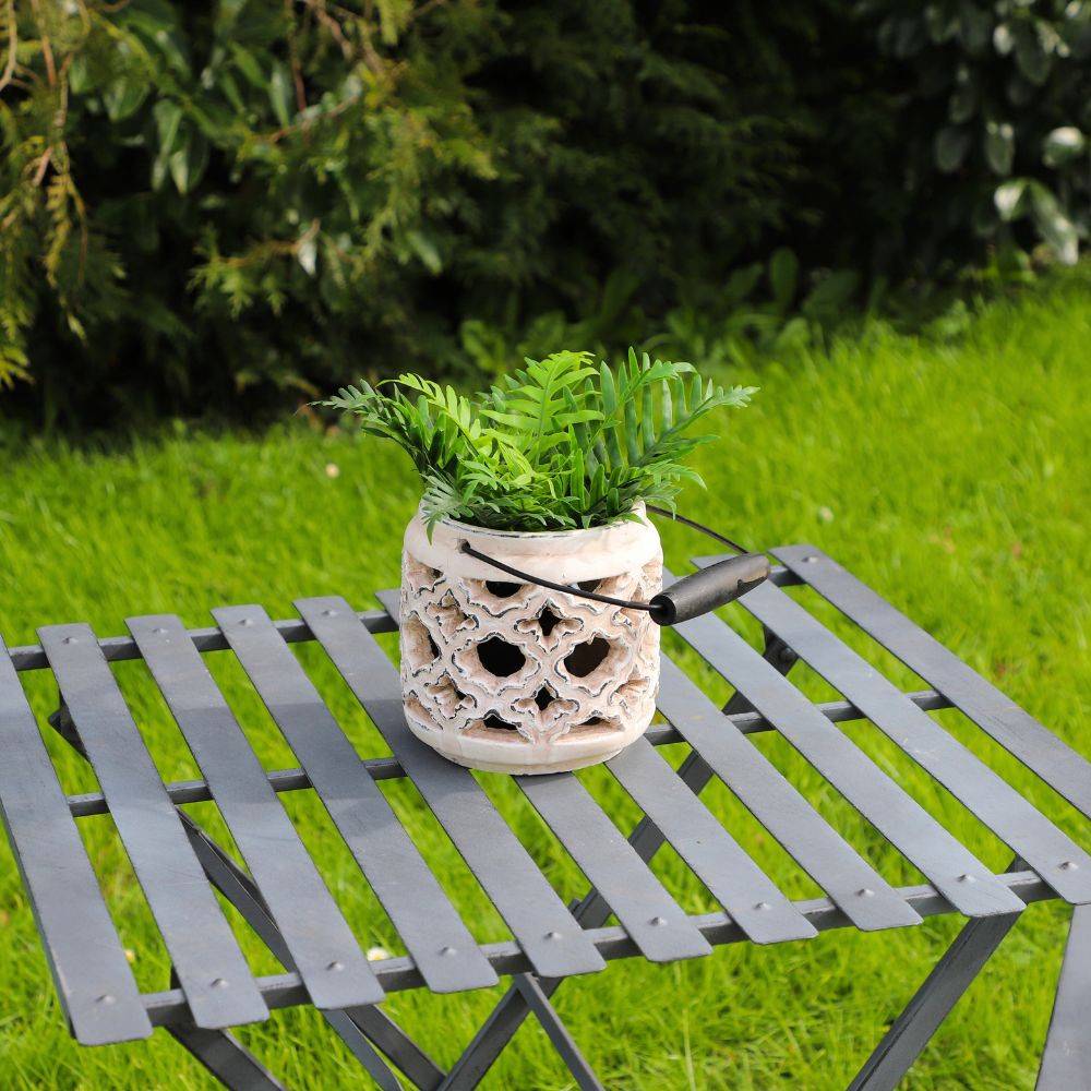 Lanterne extérieur jardin à poser bougie ancienne béton crème 14cm Chemin de campagne - Image 2