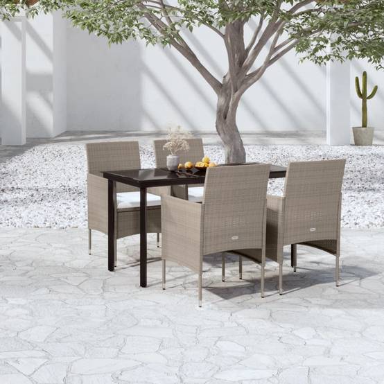 ComfortXL - Table et Chaises de Jardin 4 Pers Résine Tressée Acier Extérieur Beige 5 pcs – ComfortXL Outdoor Living - Image 1