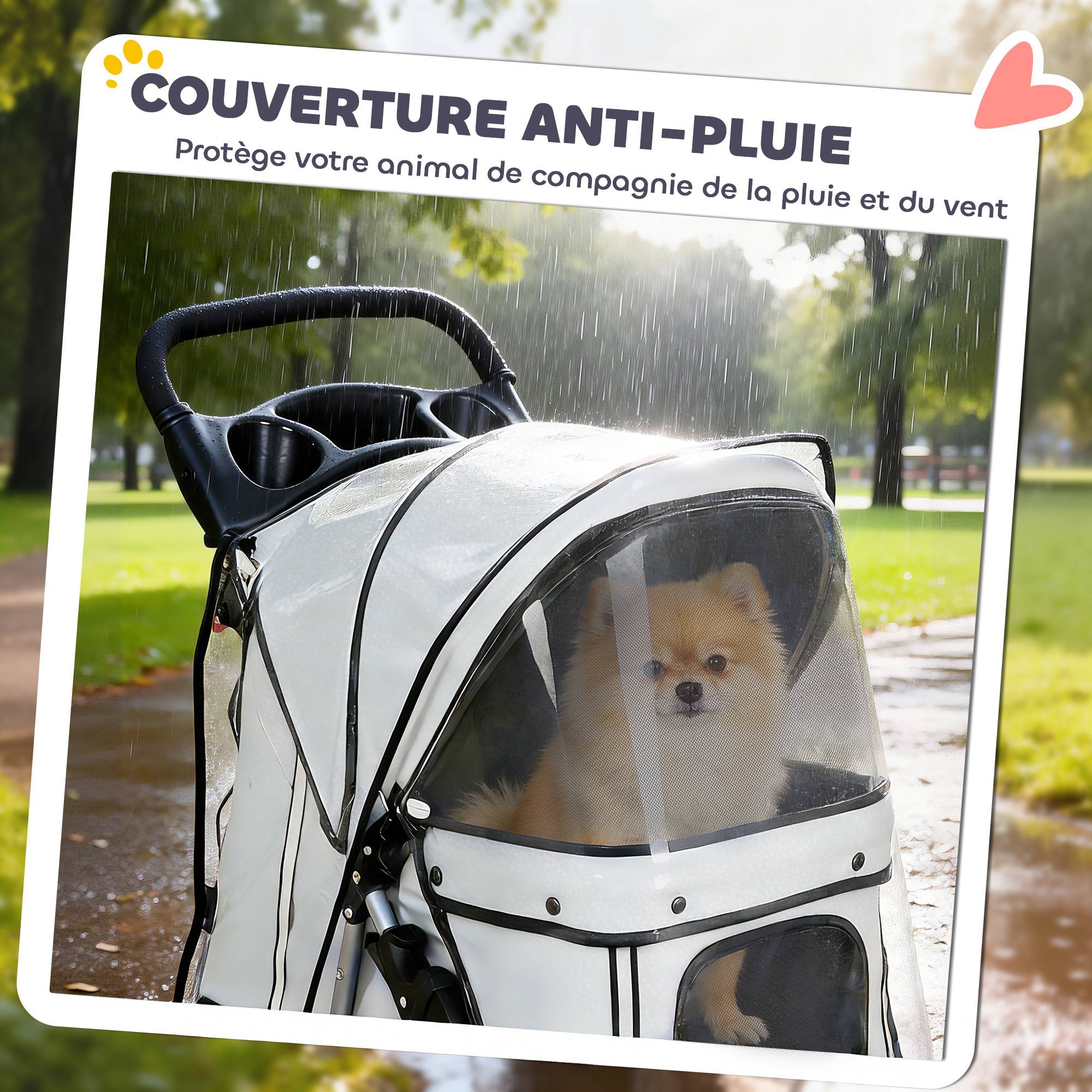 Poussette buggy pliable animaux chariot pliante chien chat porte-gobelet panier de rangement 75 x 45 x 97 cm gris - Image 10