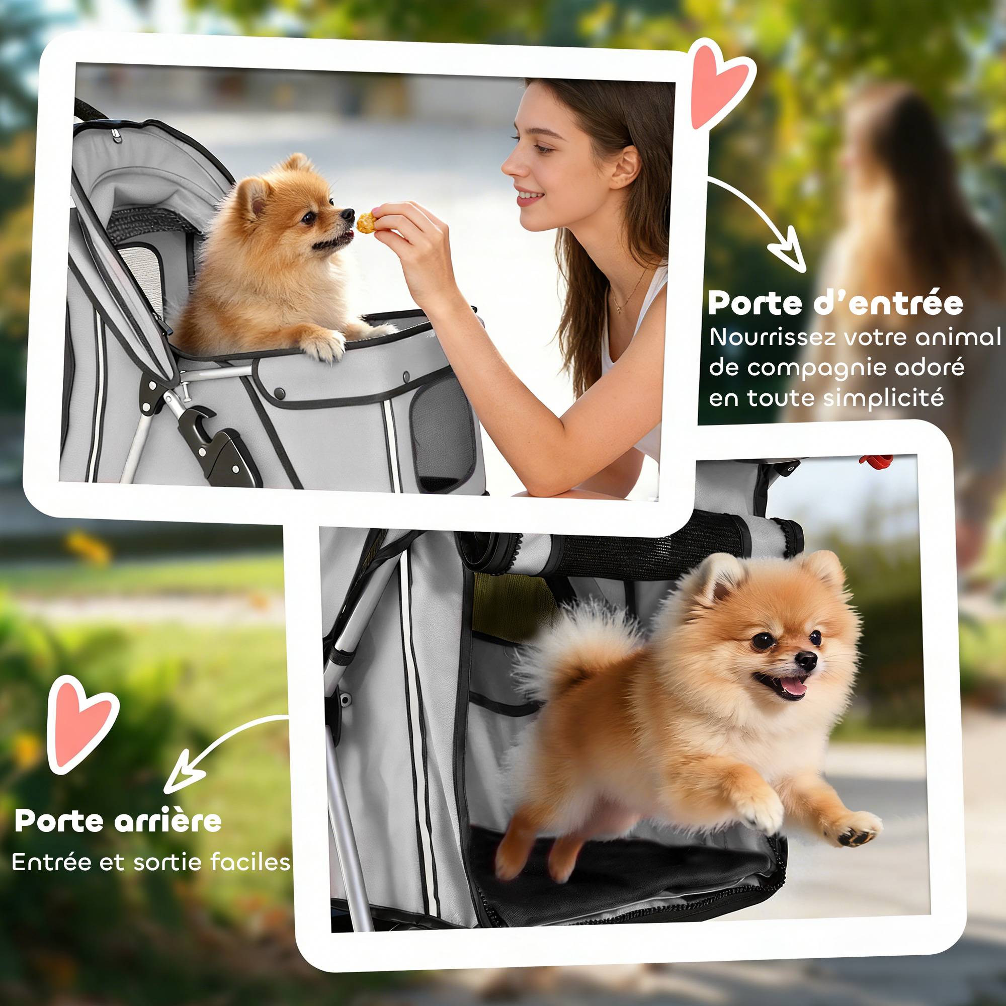 Poussette buggy pliable animaux chariot pliante chien chat porte-gobelet panier de rangement 75 x 45 x 97 cm gris - Image 9