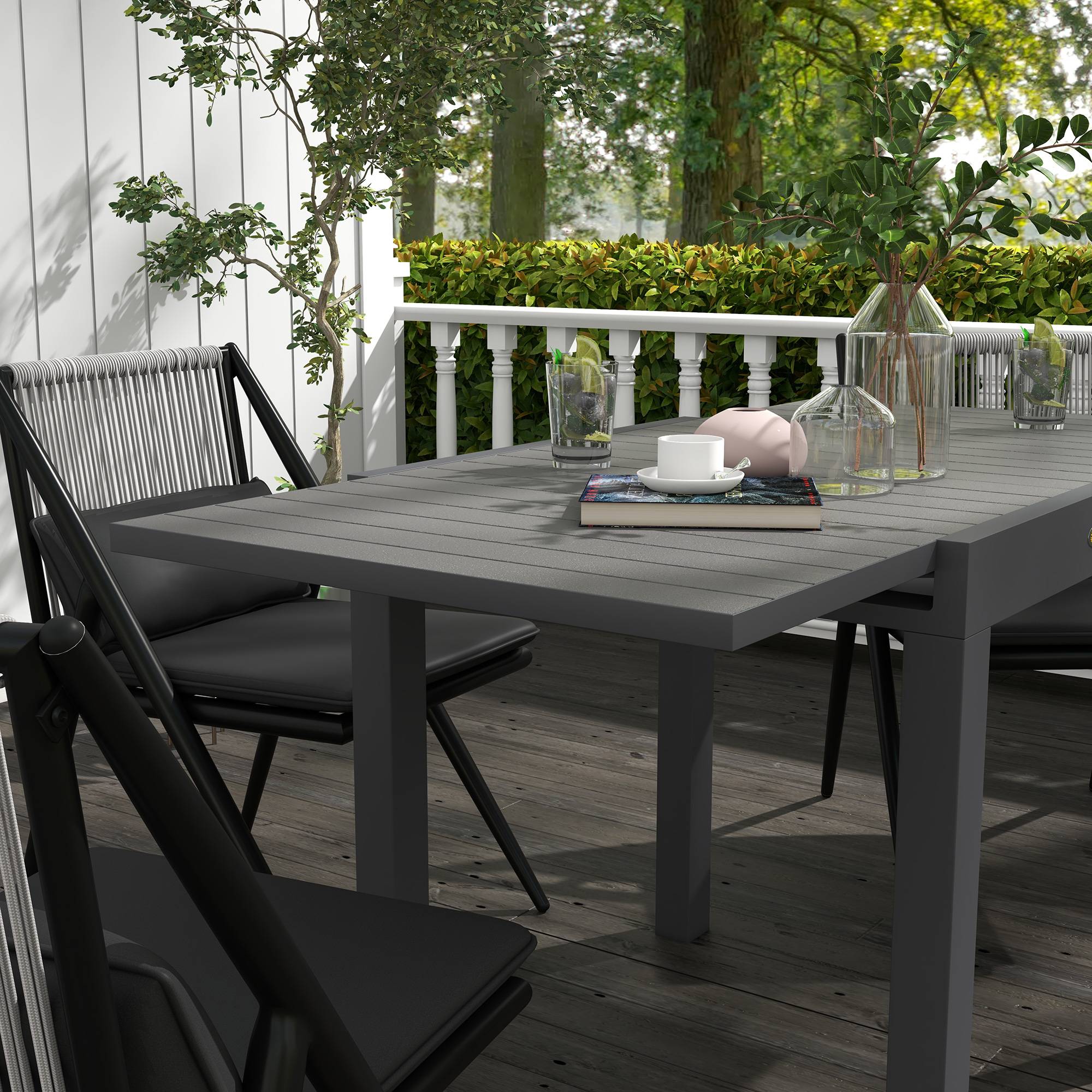 Table de Jardin Extensible Aluminium Repas Plein Air Rallonge 162cm Gris - ComfortXL Outdoor Living - Image 10