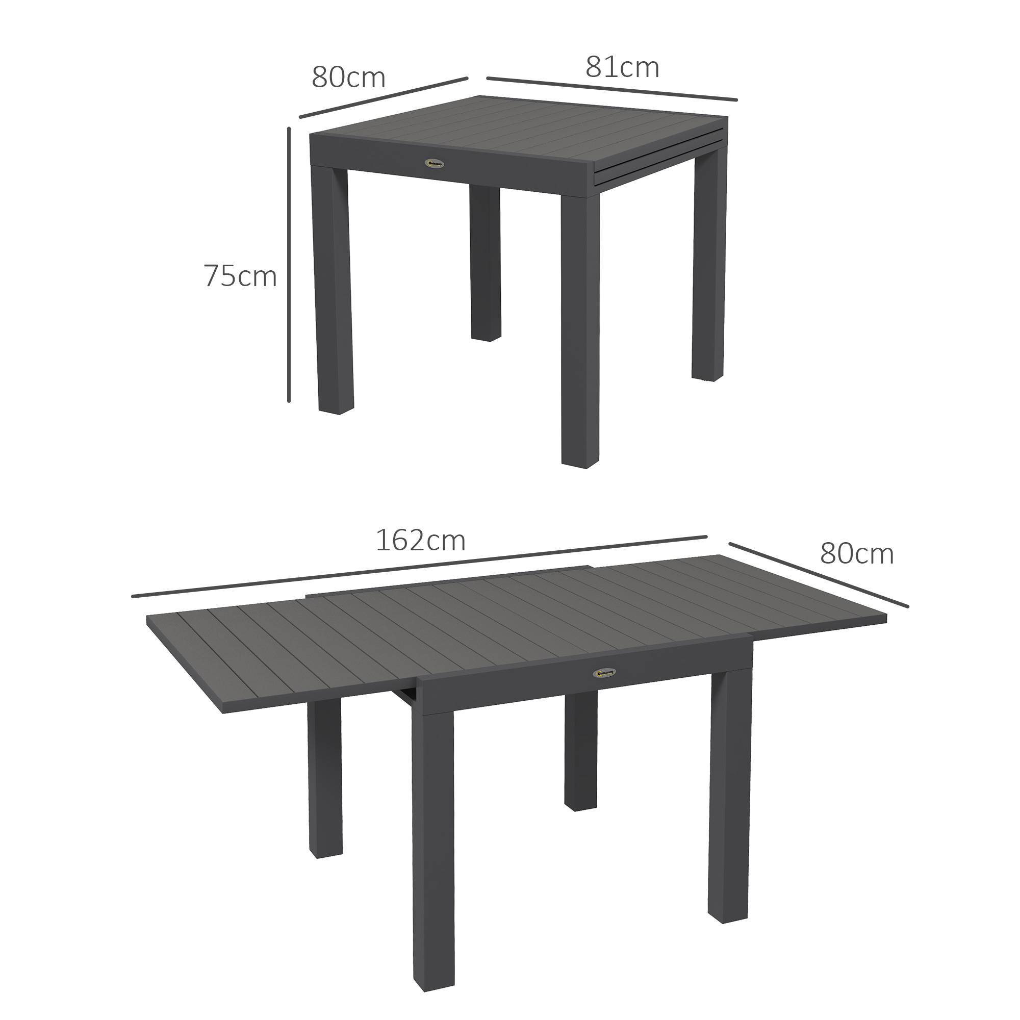 Table de Jardin Extensible Aluminium Repas Plein Air Rallonge 162cm Gris - ComfortXL Outdoor Living - Image 5