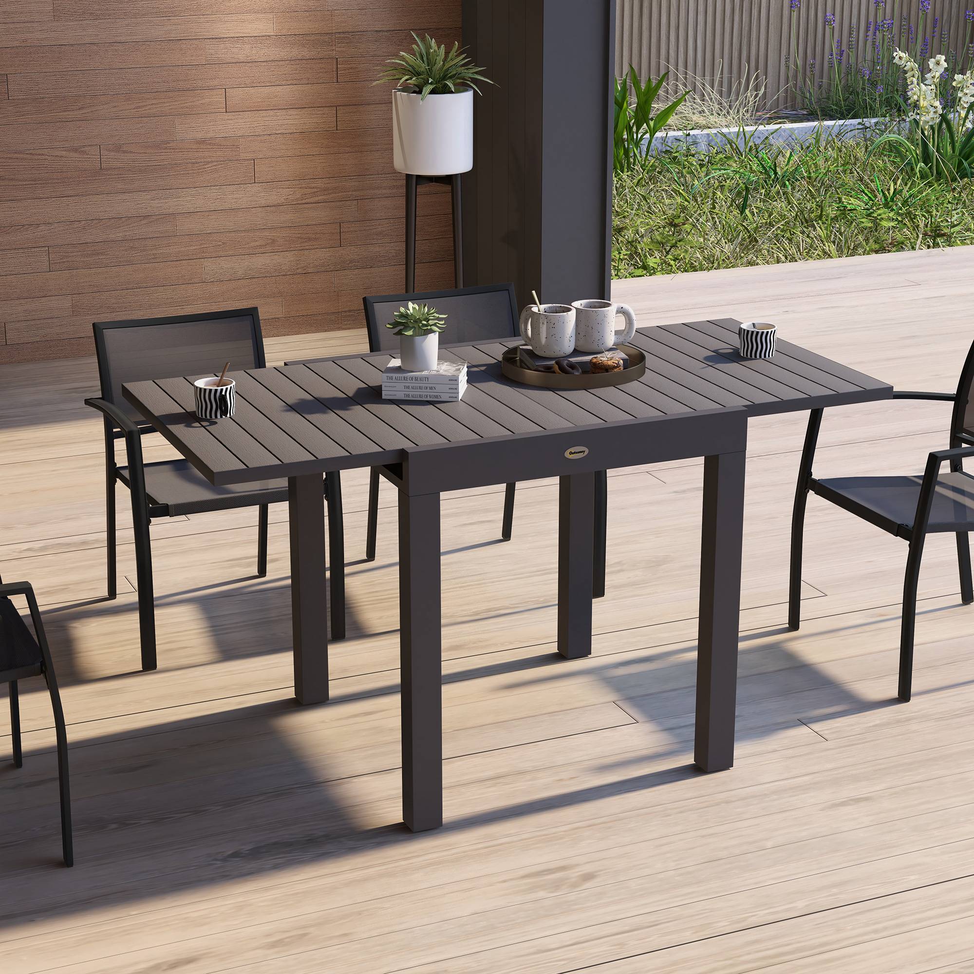 Table de Jardin Extensible Aluminium Repas Plein Air Rallonge 162cm Gris - ComfortXL Outdoor Living - Image 4
