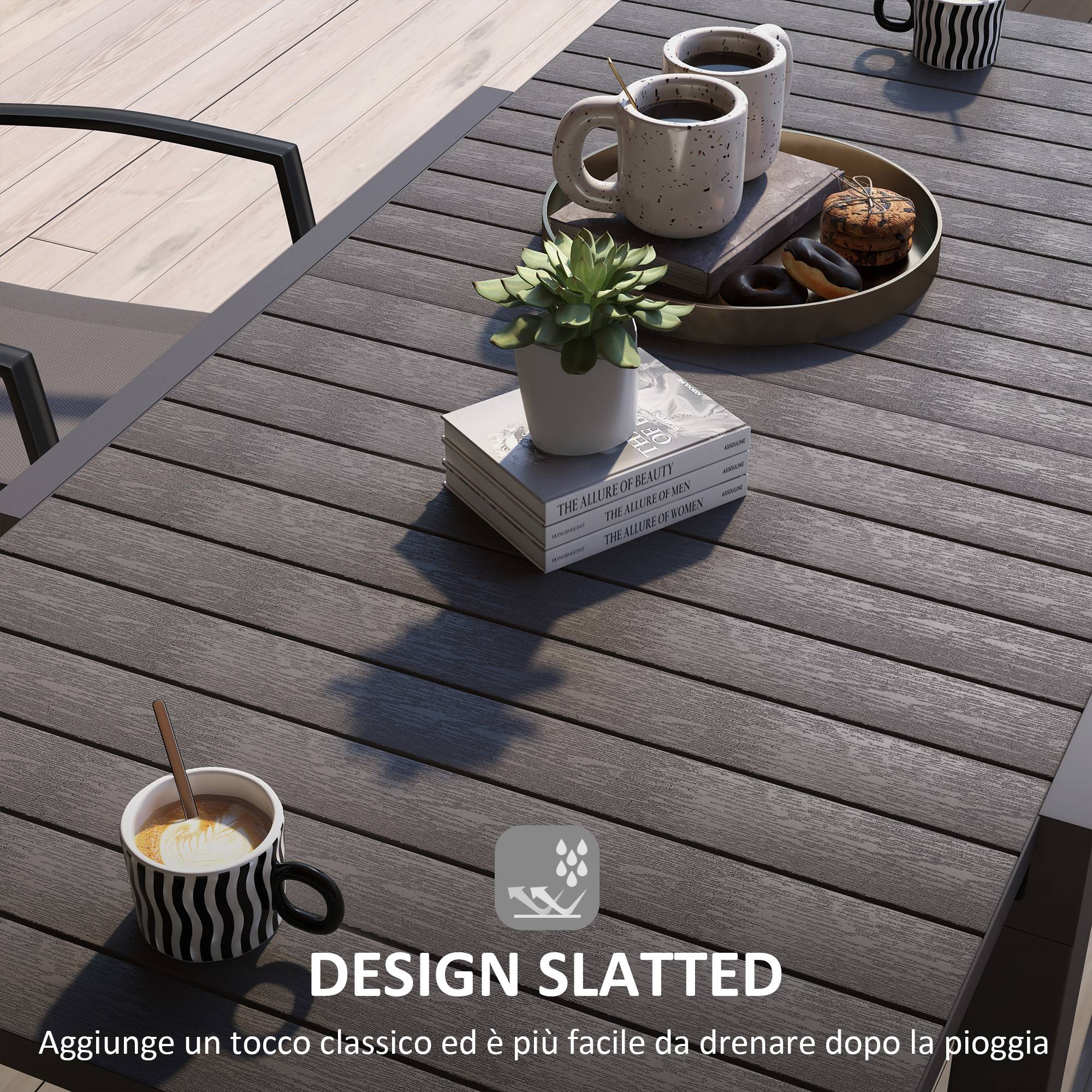 Table de Jardin Extensible Aluminium Repas Plein Air Rallonge 162cm Gris - ComfortXL Outdoor Living - Image 8