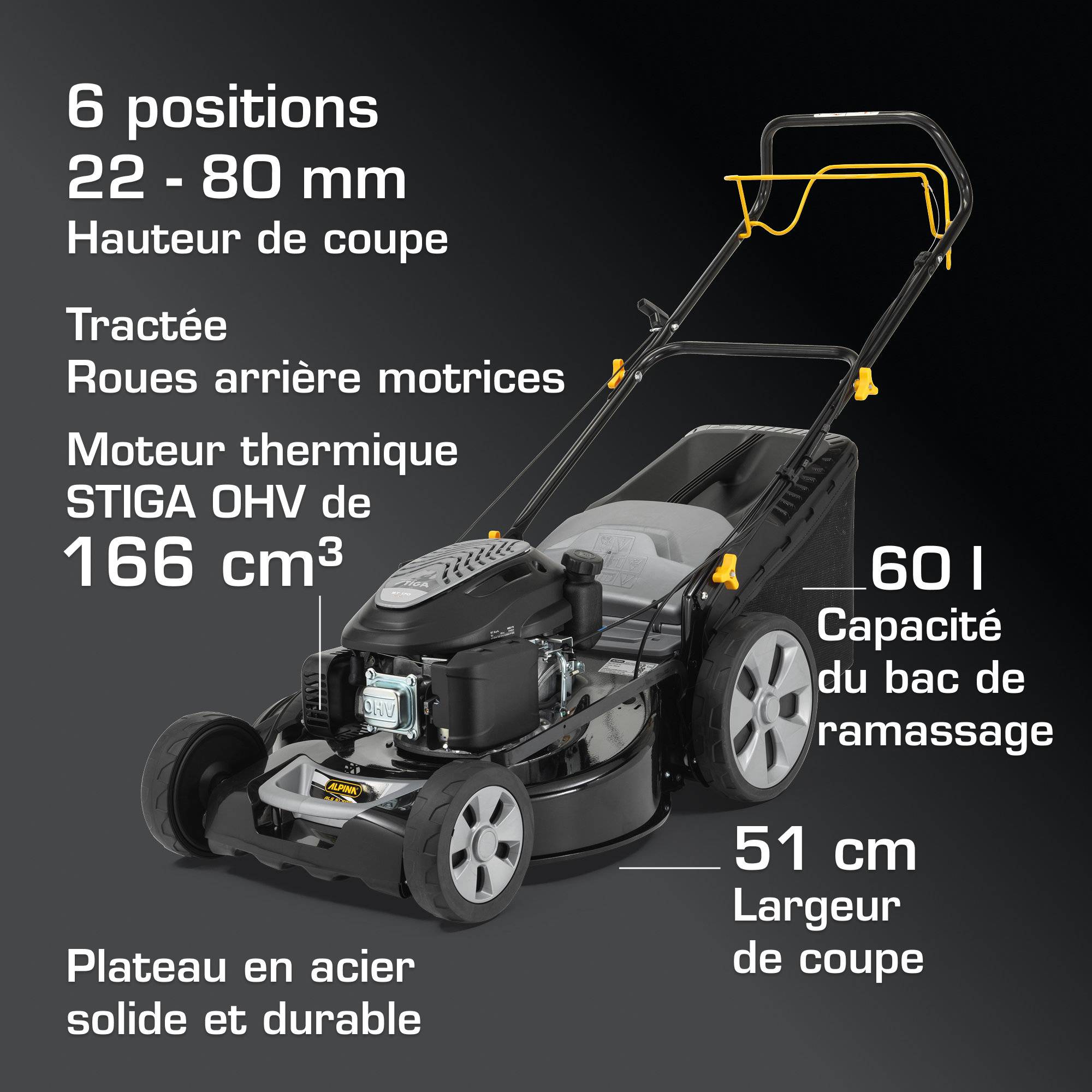 Alpina - Tondeuse AL5 51 SAQ, 166cc, largeur 51cm, bac 60L, 4 en 1 - ALPINA - Image 6