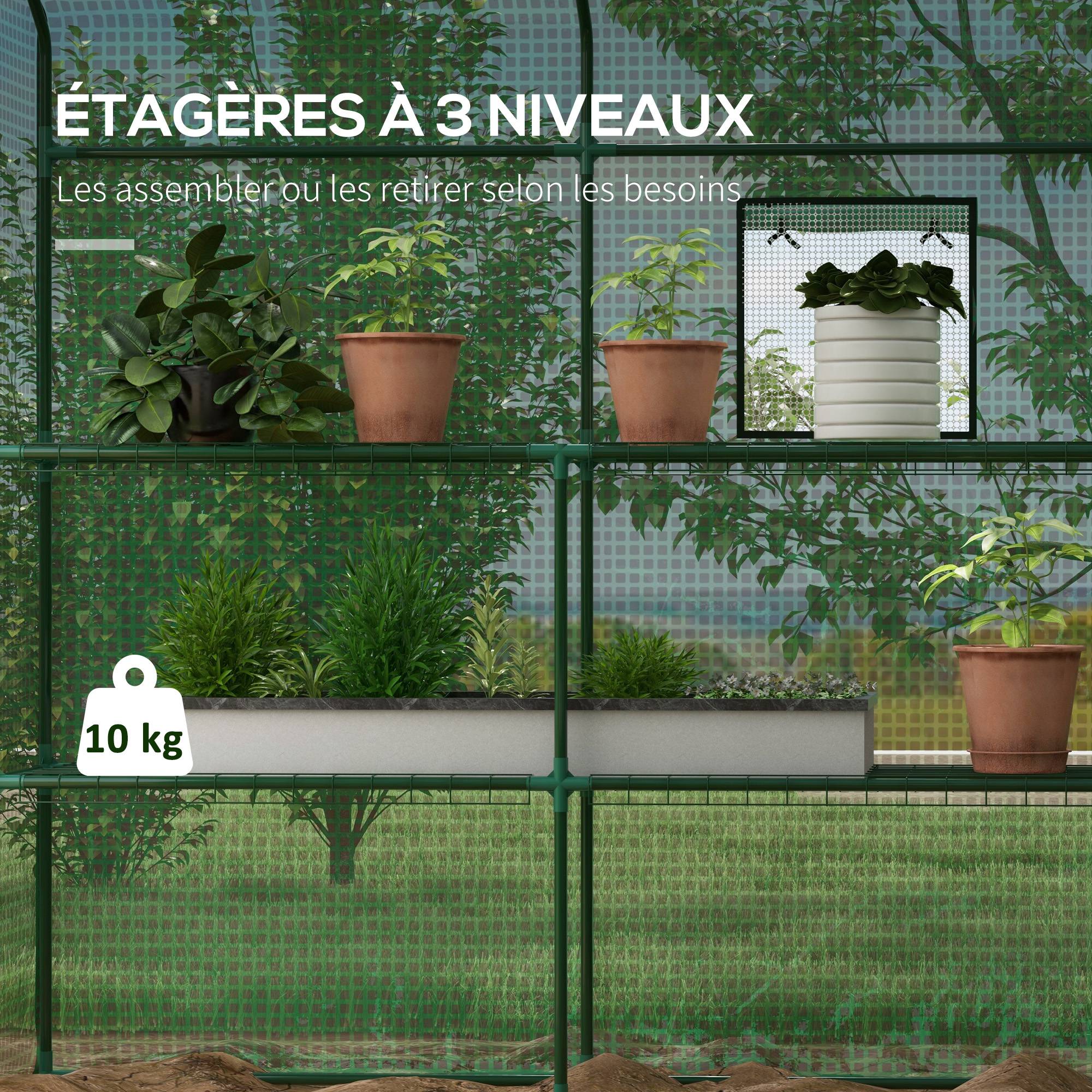 Serre de jardin avec 1 porte, 1 fenetres, étagères 3 niveaux pour Légumes Plantes Fleurs Bâche PE 140 x 143 x 190 cm - Image 6
