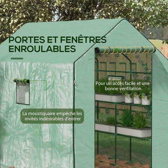 Serre de jardin avec 1 porte, 1 fenetres, étagères 3 niveaux pour Légumes Plantes Fleurs Bâche PE 140 x 143 x 190 cm - Image 8