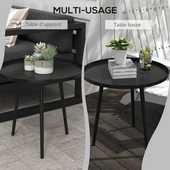 Table basse de jardin ronde, table d'appoint extérieur avec bord rond en acier, dim. Ø40 x 50H cm noir - Image 7