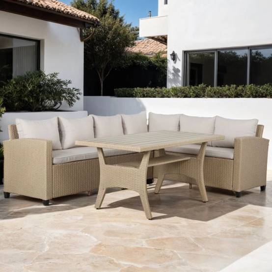 Salon de jardin BELLWOOD en résine tressée 5 places coussins beige Beau Rivage - Image 2