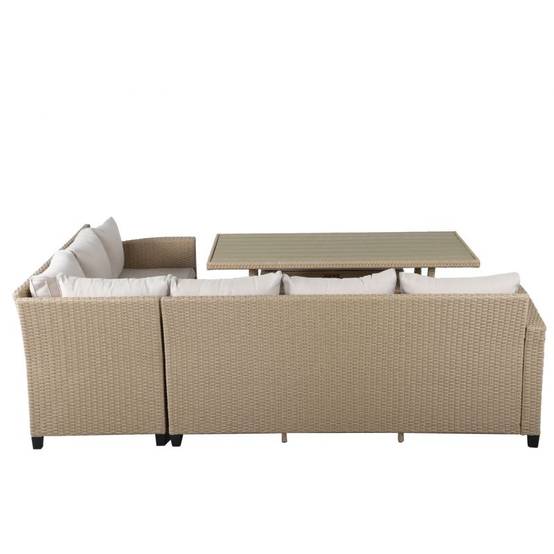 Salon de jardin BELLWOOD en résine tressée 5 places coussins beige Beau Rivage - Image 6