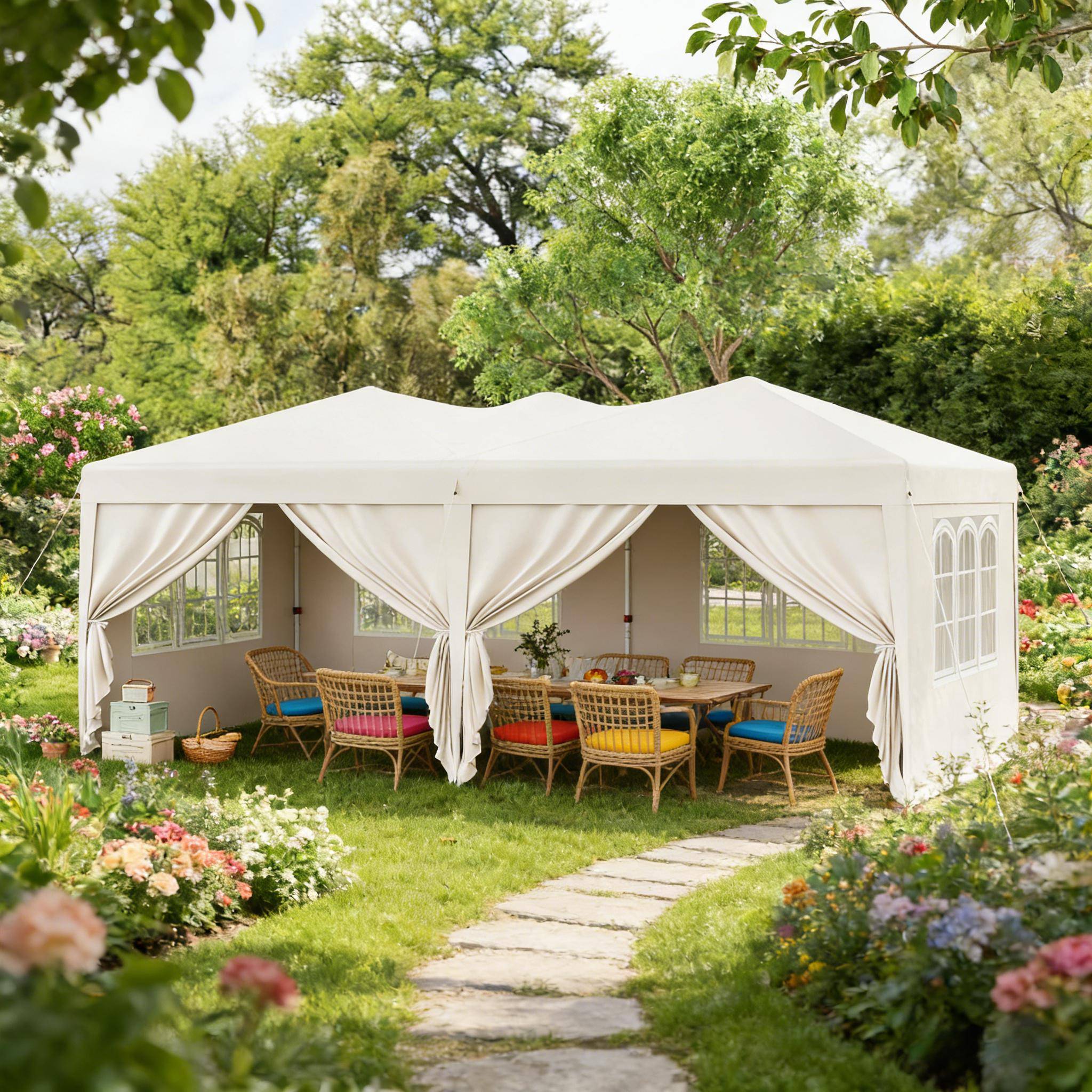 ComfortXL - Tonnelle de réception pliante Acier Oxford Jardin Anti-UV Imperméable 3x6m Beige - ComfortXL Outdoor Living