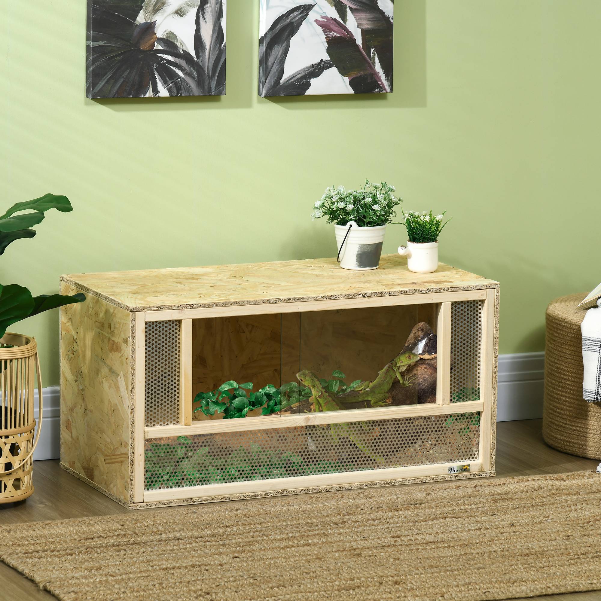 Terrarium Reptiles Bois OSB Maison Portes Verre Coulissantes 80x40cm - ComfortXL Outdoor Living - Image 3