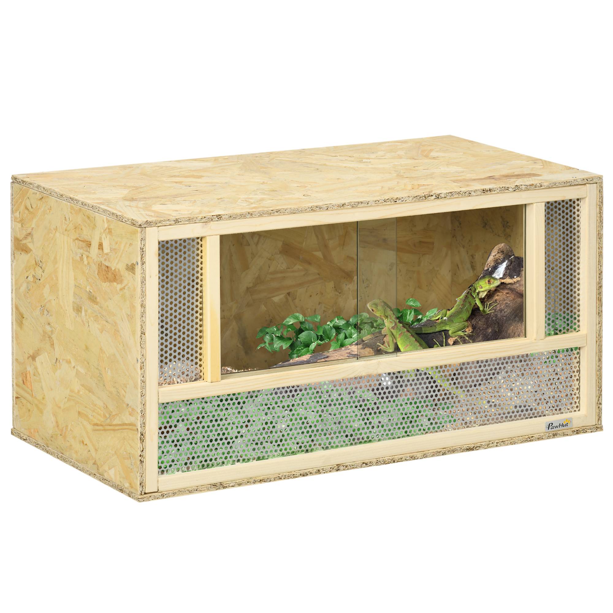 Terrarium Reptiles Bois OSB Maison Portes Verre Coulissantes 80x40cm - ComfortXL Outdoor Living - Image 1