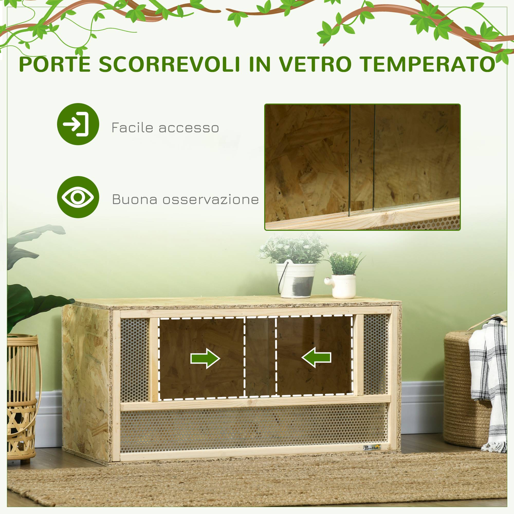 Terrarium Reptiles Bois OSB Maison Portes Verre Coulissantes 80x40cm - ComfortXL Outdoor Living - Image 8