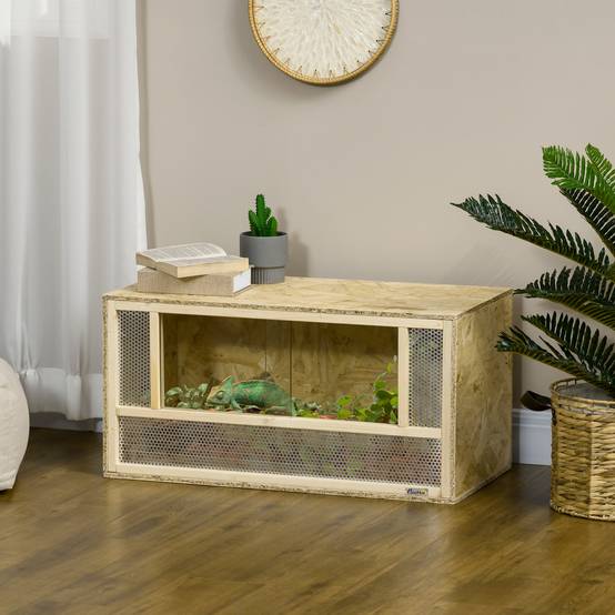 Terrarium Reptiles Bois OSB Maison Portes Verre Coulissantes 80x40cm - ComfortXL Outdoor Living - Image 4