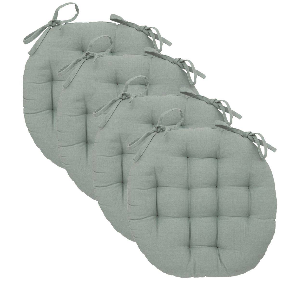 Lot de 4 Galettes de chaise en Coton Vert Céladon D 38 cm - Image 1