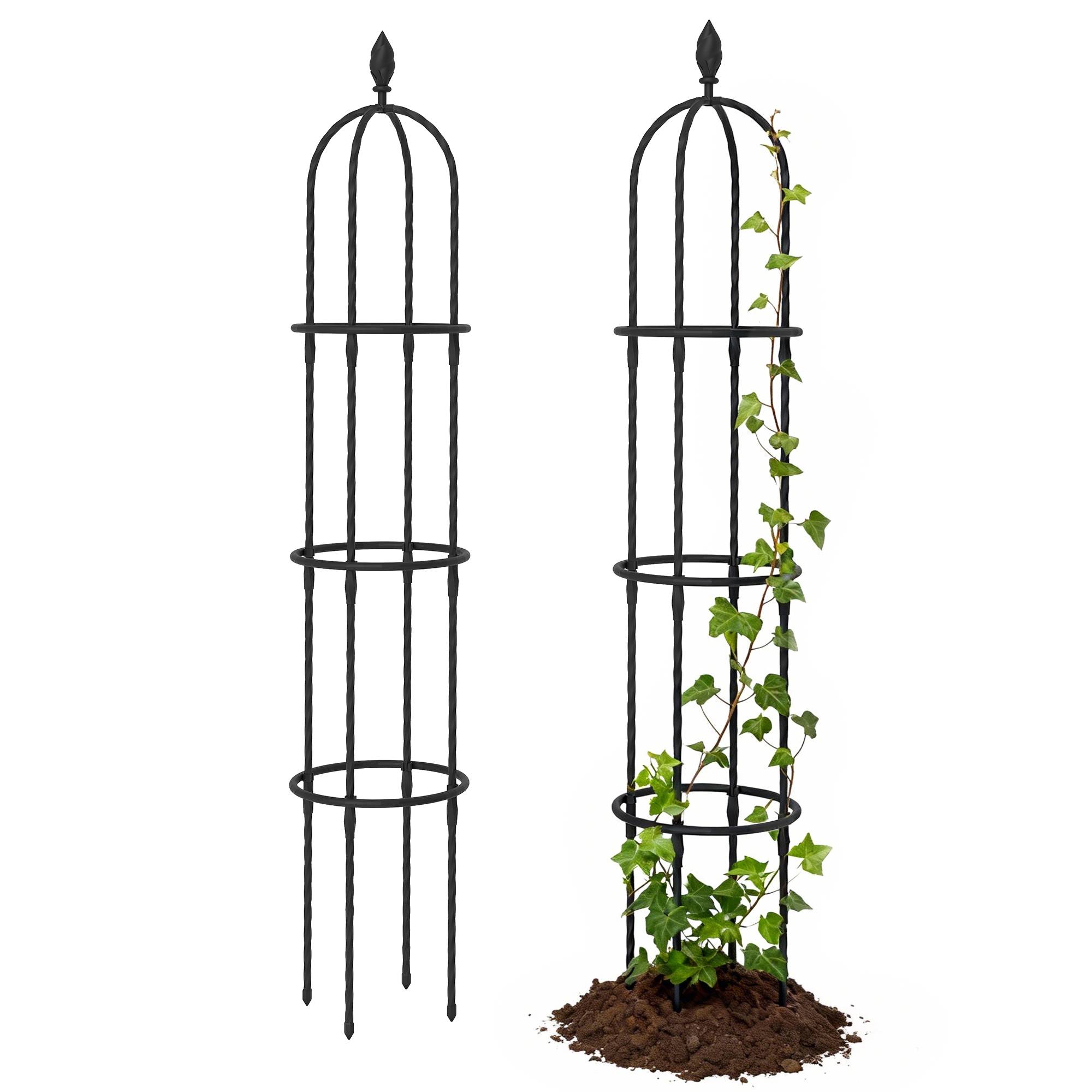 ComfortXL - Lot de 2 obélisques de jardin en acier gainé PE 174 cm noir pour plantes grimpantes - ComfortXL Outdoor Living - Image 1