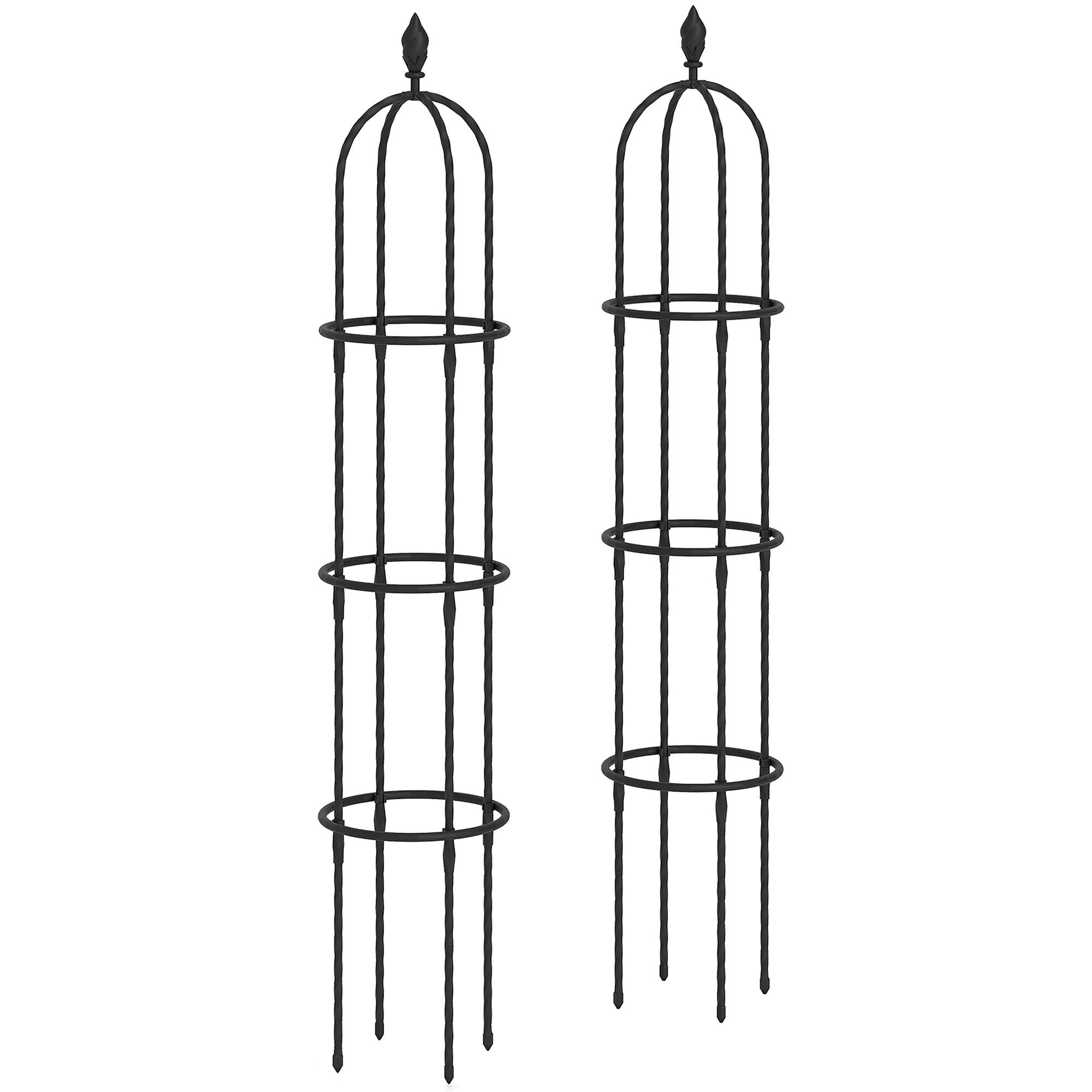 ComfortXL - Lot de 2 obélisques de jardin en acier gainé PE 174 cm noir pour plantes grimpantes - ComfortXL Outdoor Living - Image 2