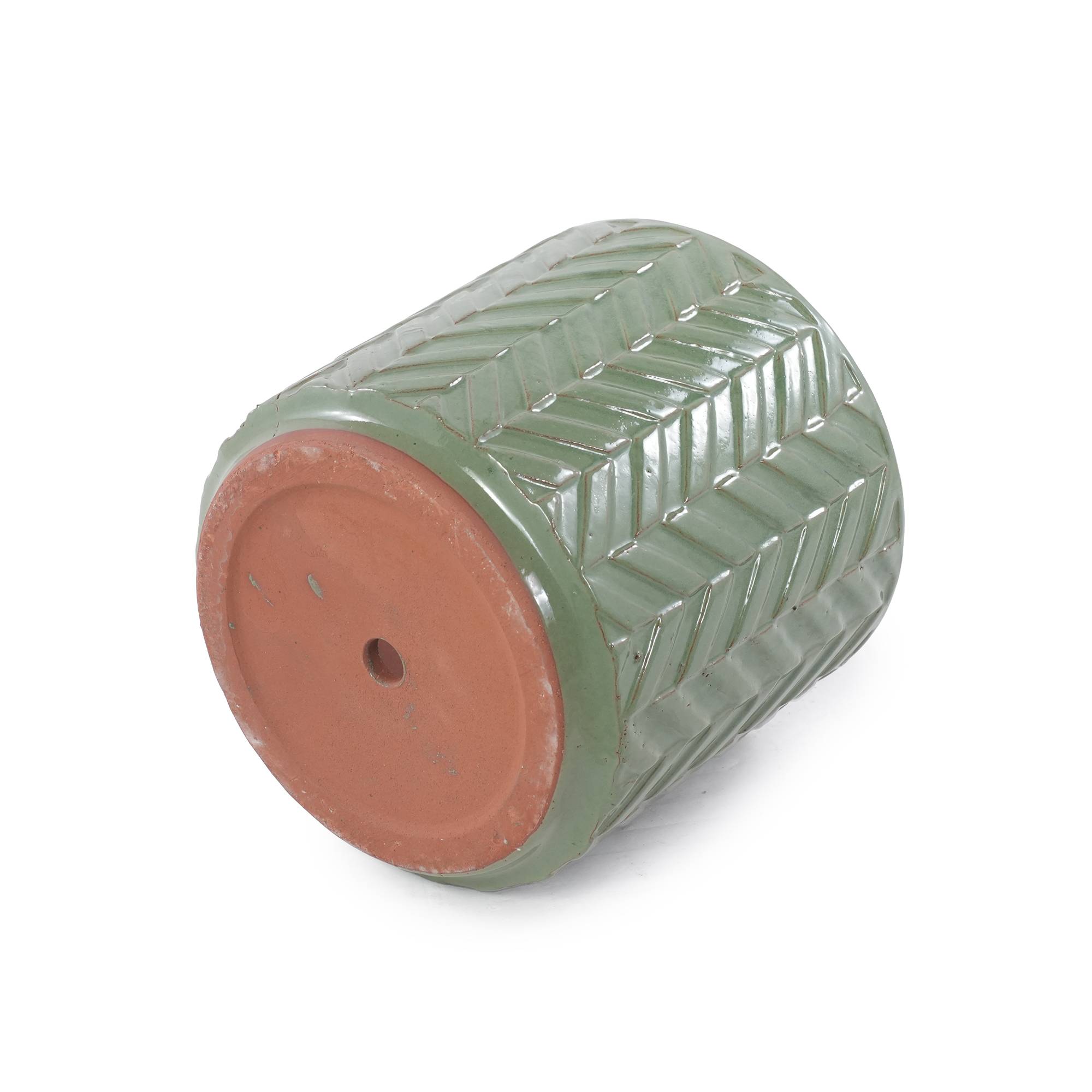 ComfortXL - Pot de fleurs céramique artisanal Ø24 cm vert sauge chevrons intérieur balcon drainage - ComfortXL Outdoor Living - Image 6