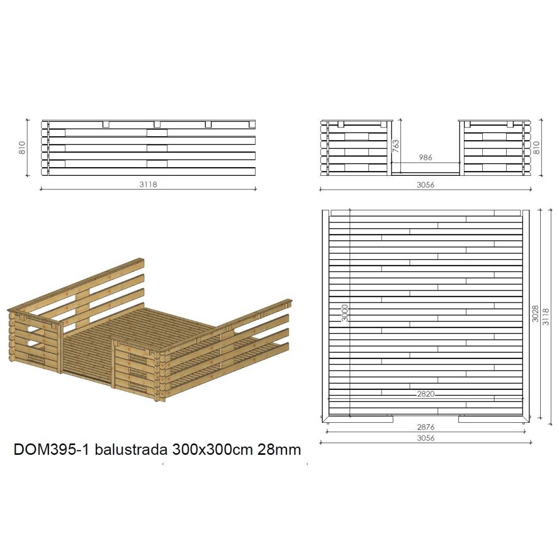 Altanka - Terrasse en bois avec balustrade pour abri en bois - 9m2 - 3m x 3m - couleur: naturel - DOM395 - ALTANKA - Image 2