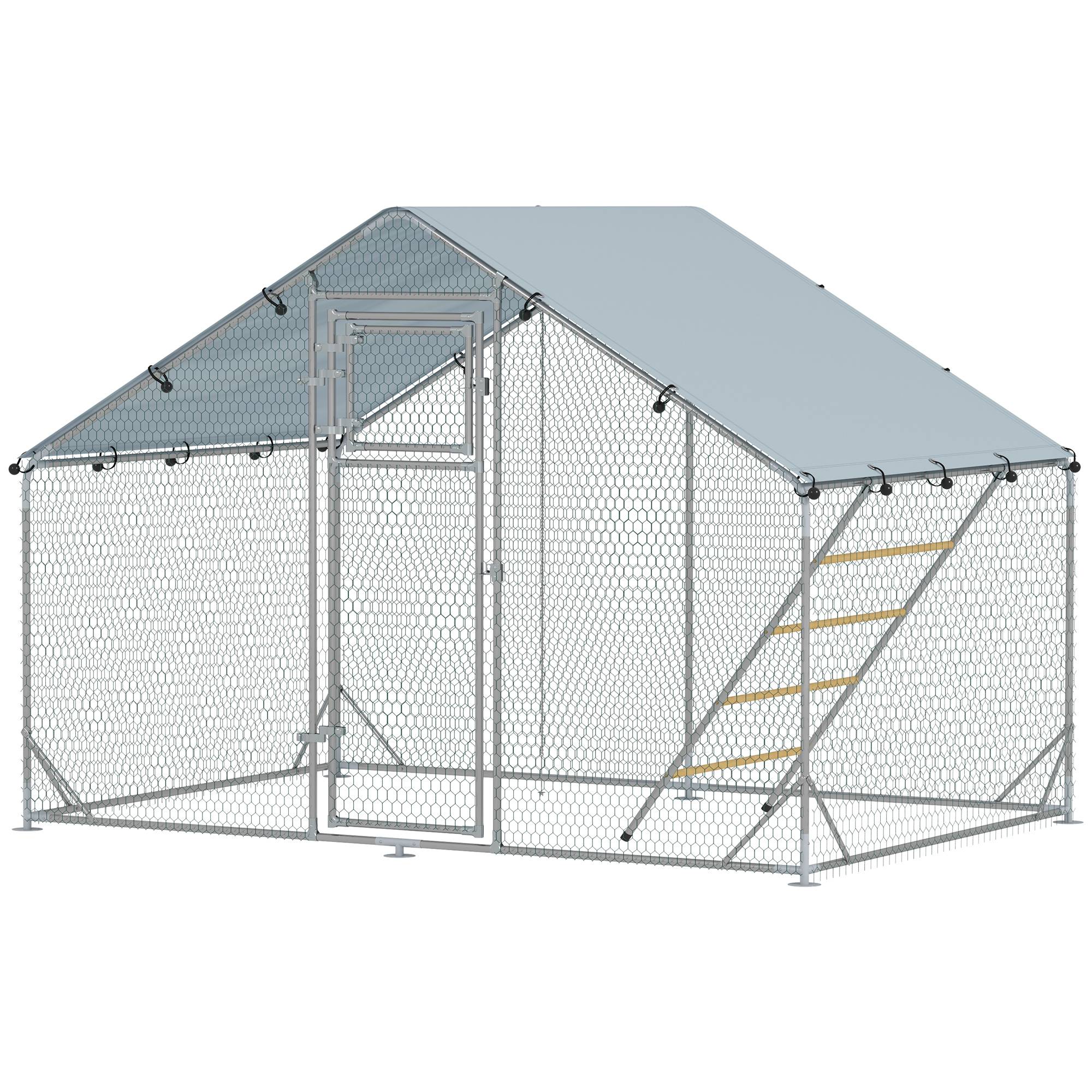 Sans Marque - Poulailler 6 m² 6-8 poules toit étanche mangeoire perchoir 3x2x1,9 m argent - Image 2