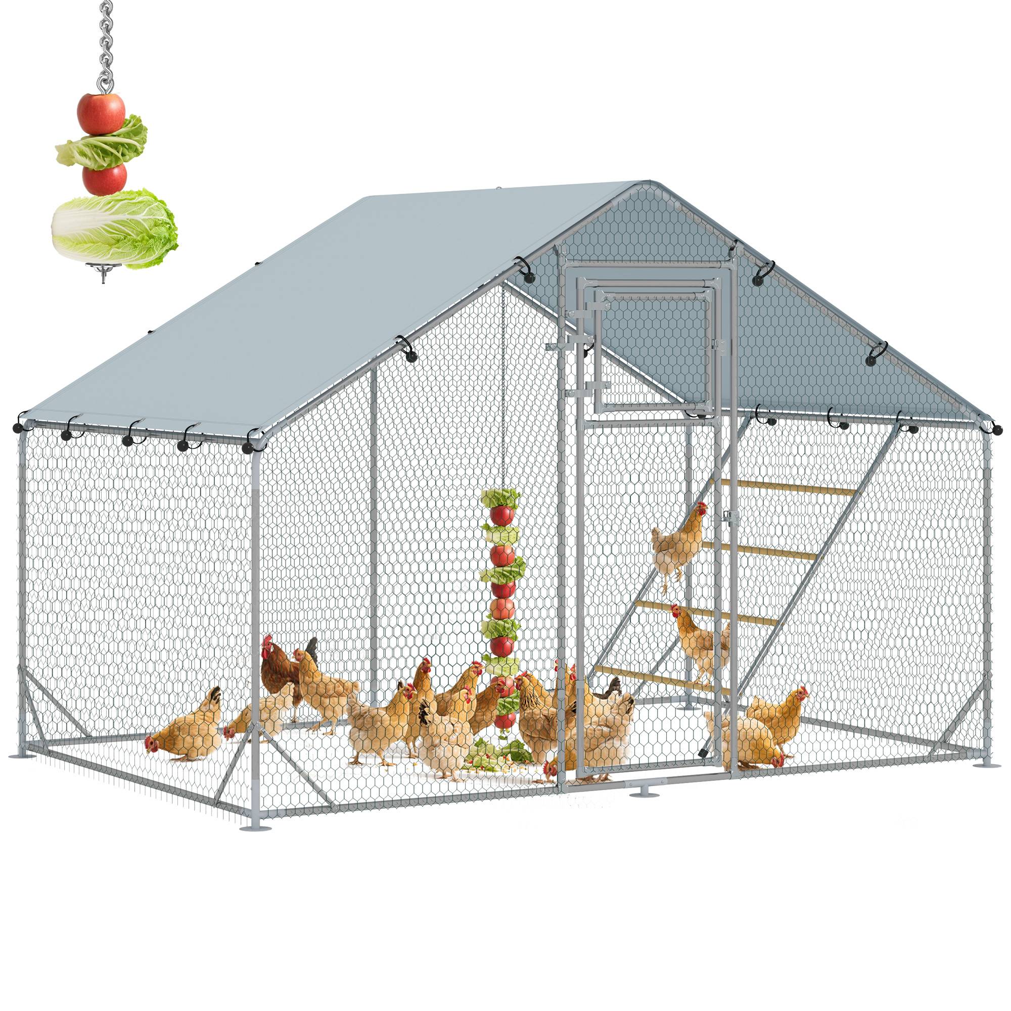 Sans Marque - Poulailler 6 m² 6-8 poules toit étanche mangeoire perchoir 3x2x1,9 m argent - Image 1