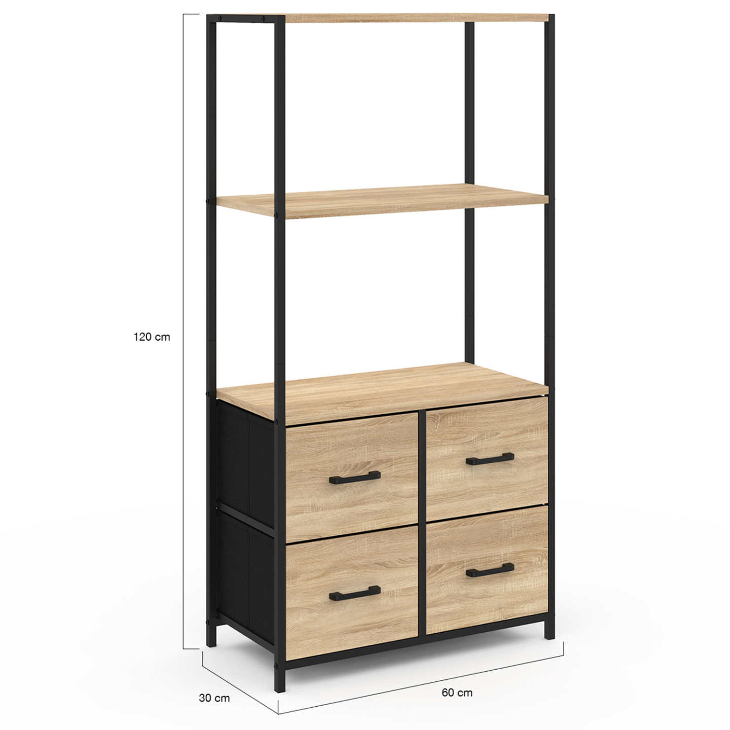 Etagère 3 niveaux avec 4 tiroirs en tissu UTAH 120 cm meuble de rangement design industriel - Image 4