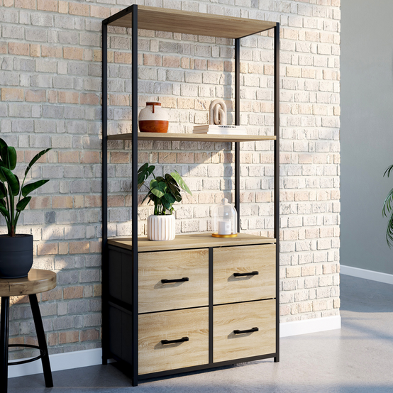 Etagère 3 niveaux avec 4 tiroirs en tissu UTAH 120 cm meuble de rangement design industriel - Image 1