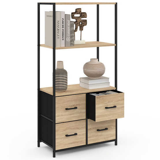Etagère 3 niveaux avec 4 tiroirs en tissu UTAH 120 cm meuble de rangement design industriel - Image 2