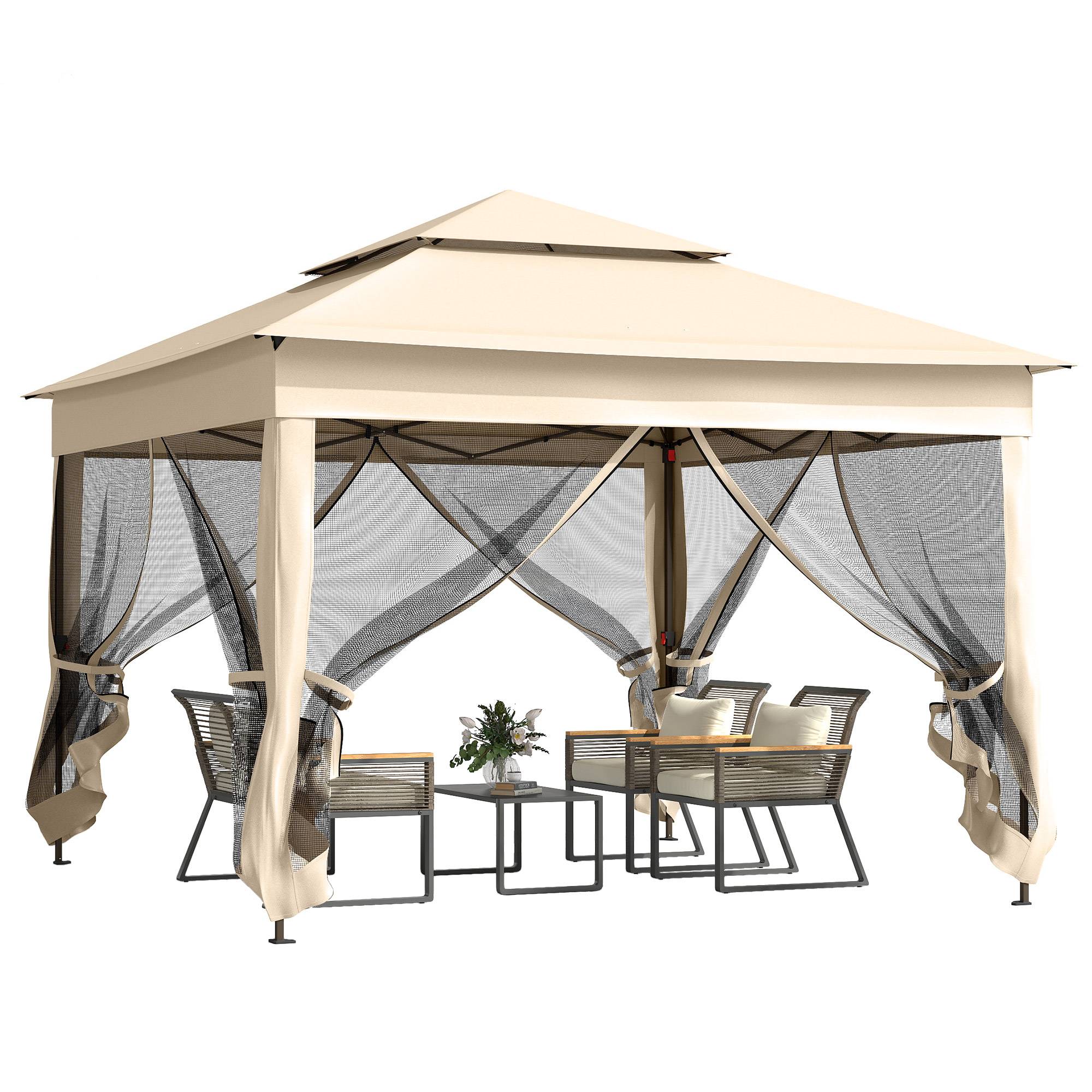 Outsunny - Tonnelle de Jardin Pop-up Pliant 3x3m imperméabilisé Anti UV, moustiquaires, Sac de Transport Métal/Polyester crème - Outsunny - Image 1