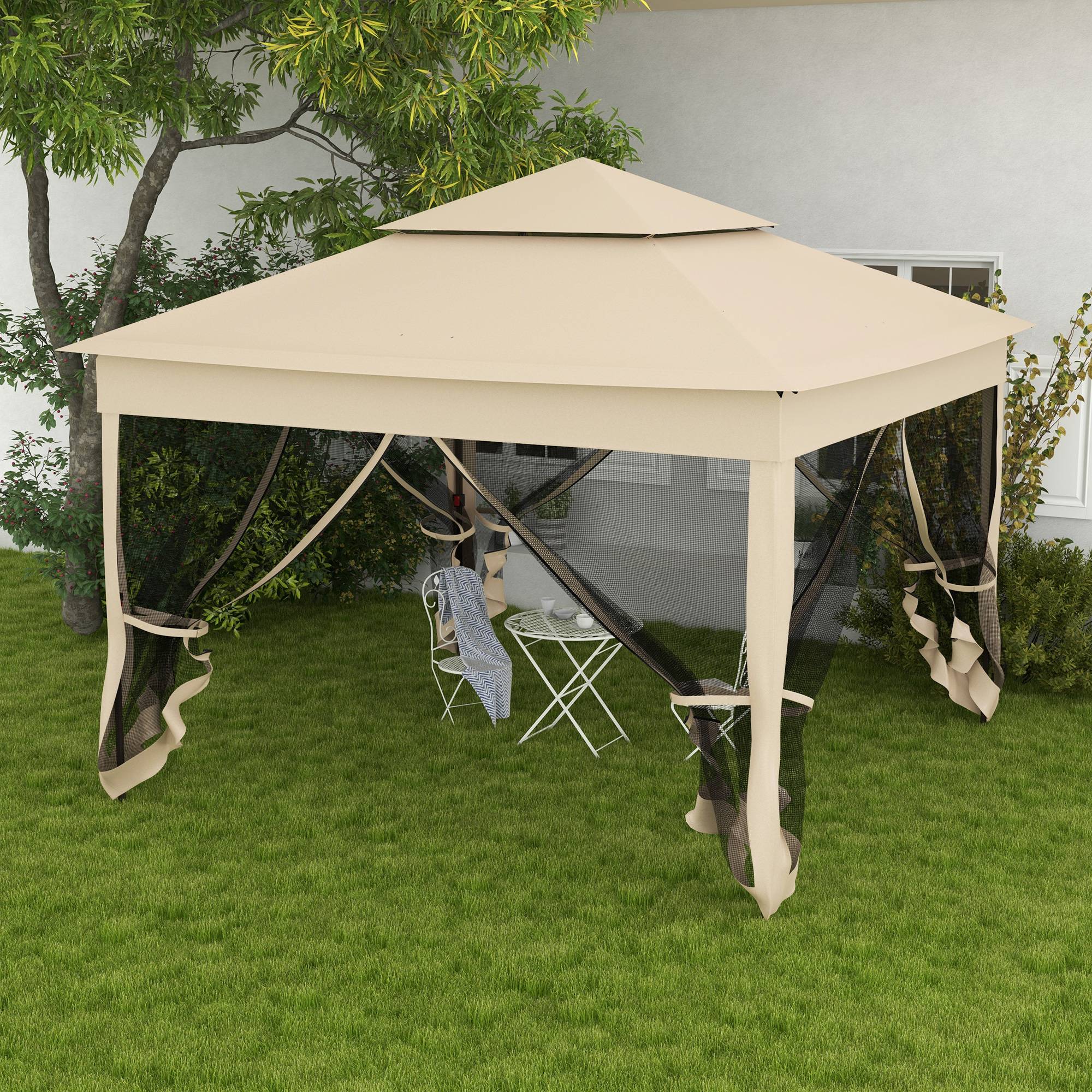 Outsunny - Tonnelle de Jardin Pop-up Pliant 3x3m imperméabilisé Anti UV, moustiquaires, Sac de Transport Métal/Polyester crème - Outsunny - Image 4