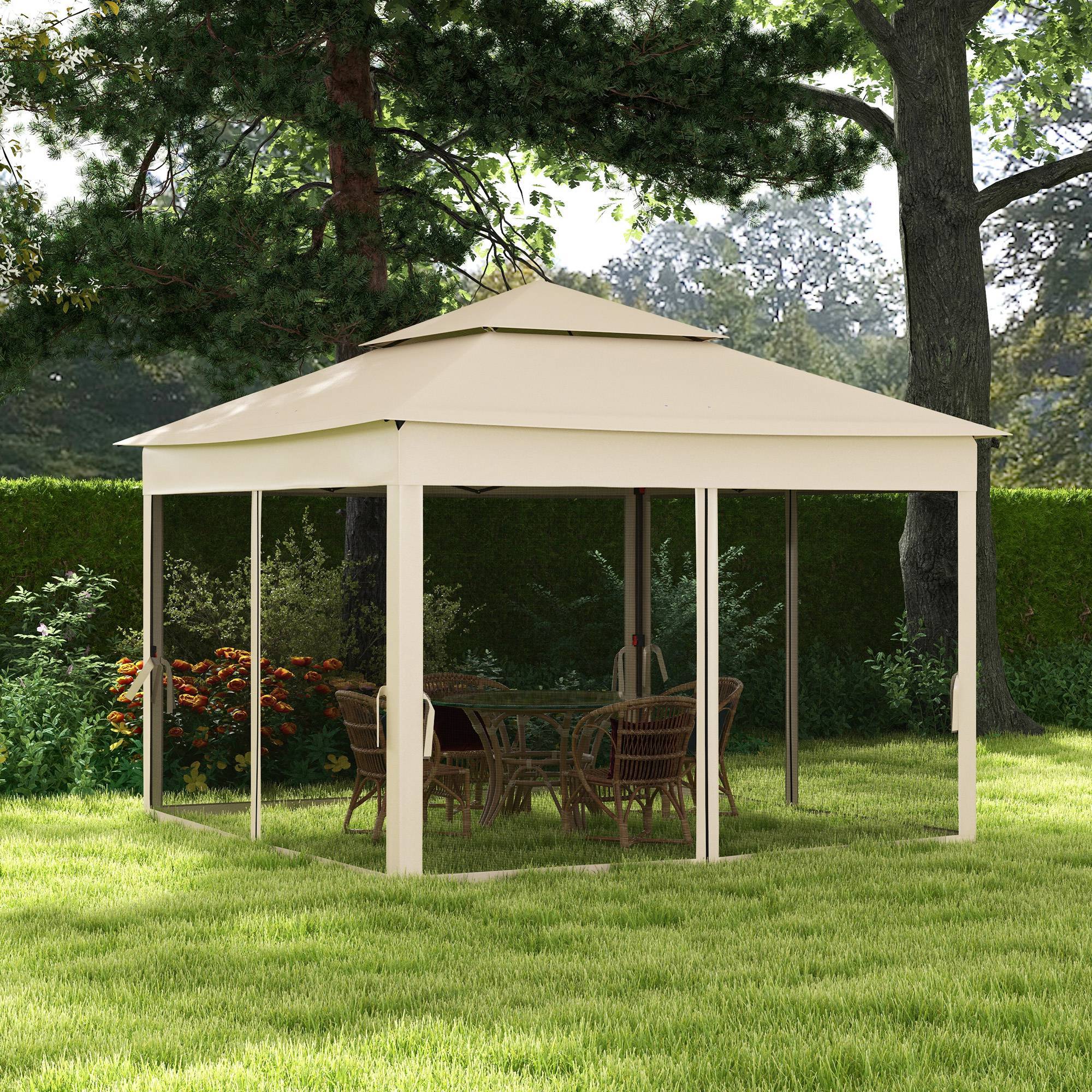 Outsunny - Tonnelle de Jardin Pop-up Pliant 3x3m imperméabilisé Anti UV, moustiquaires, Sac de Transport Métal/Polyester crème - Outsunny - Image 2