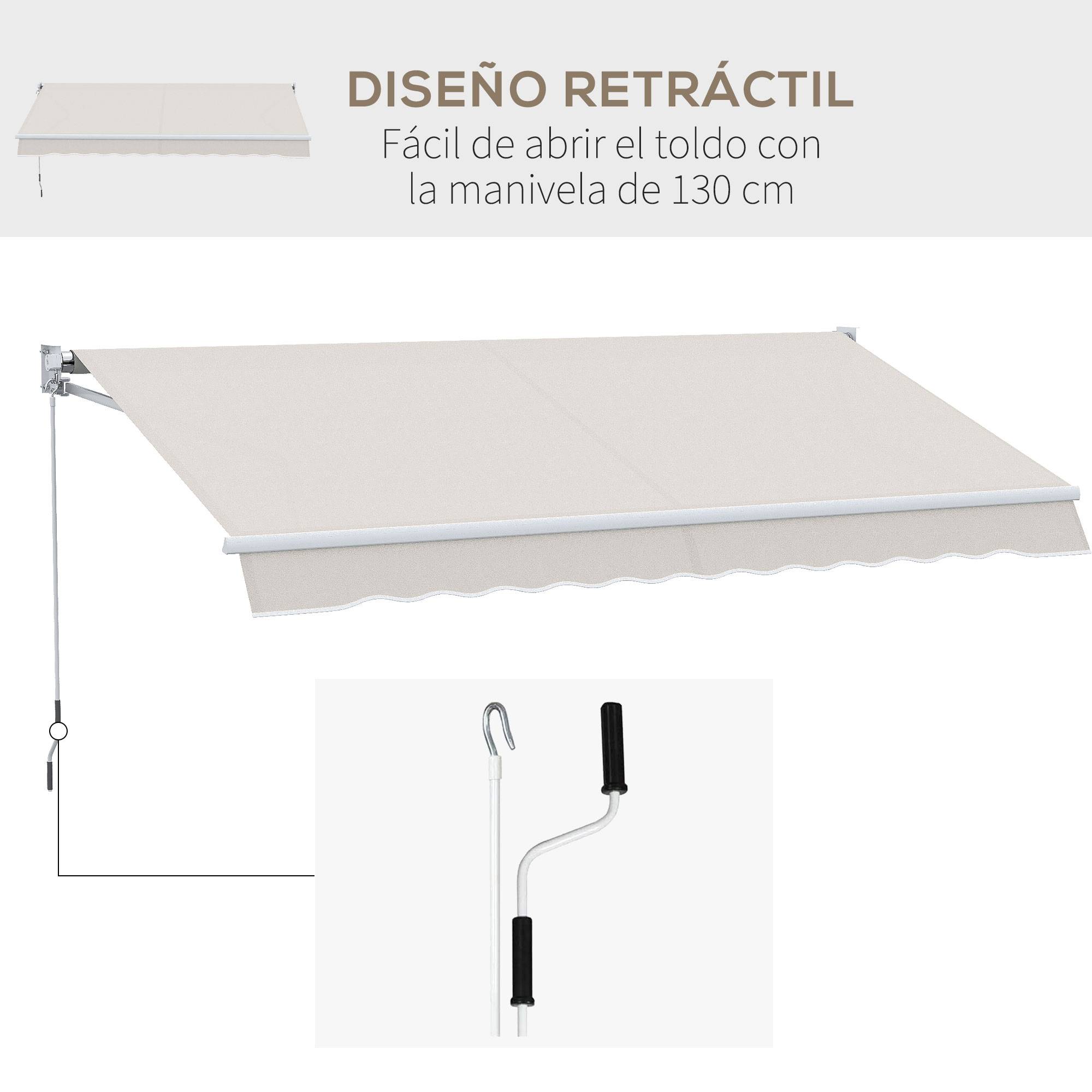 Store mural à ouverture manuelle, aluminium et polyester, protection UV50+, pour usage extérieur avec manivelle, 200 x 295 cm, blanc crème - Image 7