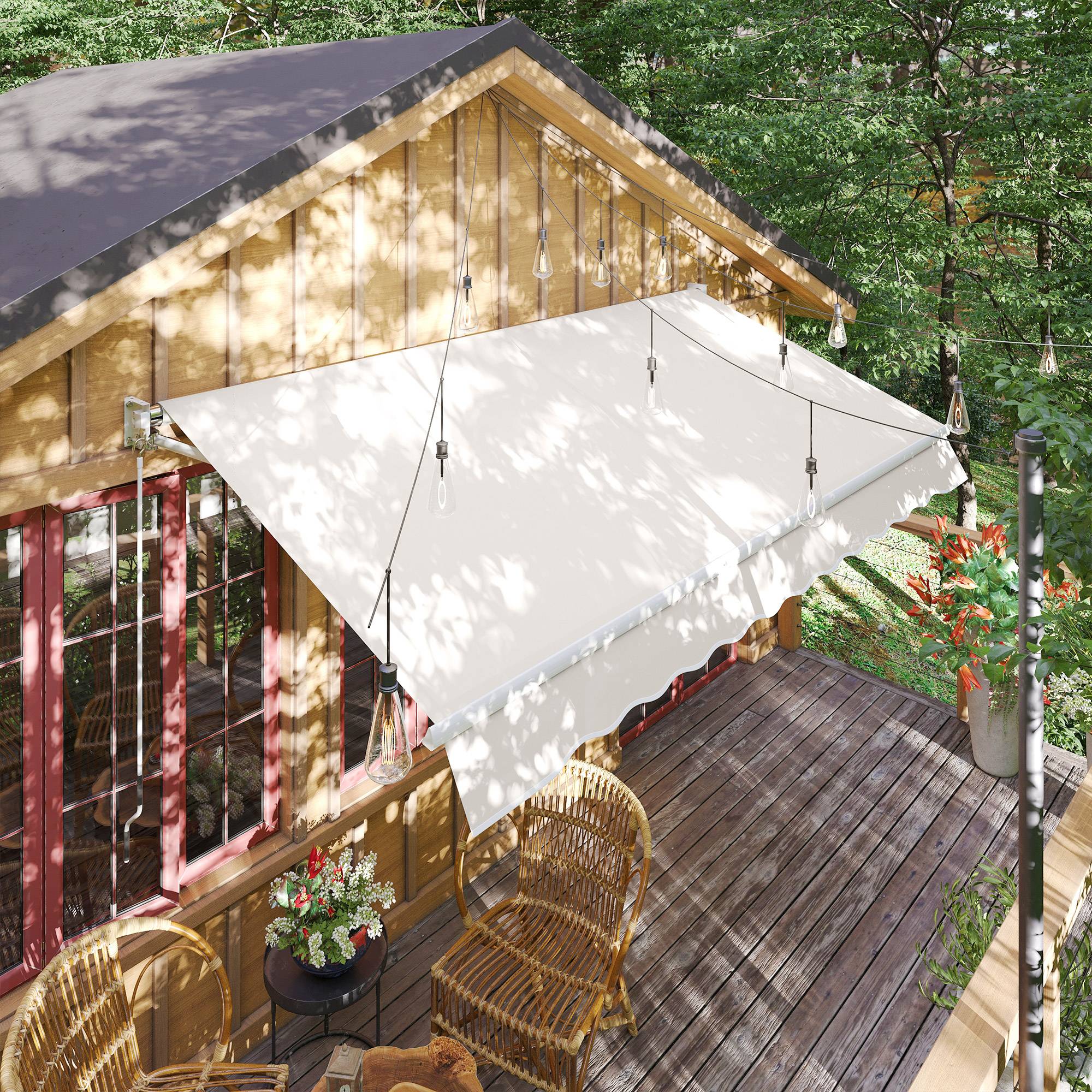 Store mural à ouverture manuelle, aluminium et polyester, protection UV50+, pour usage extérieur avec manivelle, 200 x 295 cm, blanc crème - Image 4
