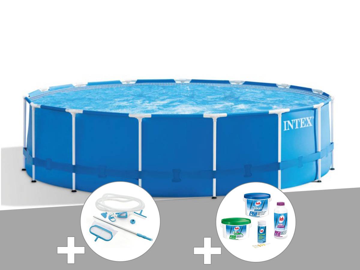 Kit piscine tubulaire Intex Metal Frame ronde 4,57 x 1,22 m + Kit de traitement au chlore + Kit d'entretien - Image 2