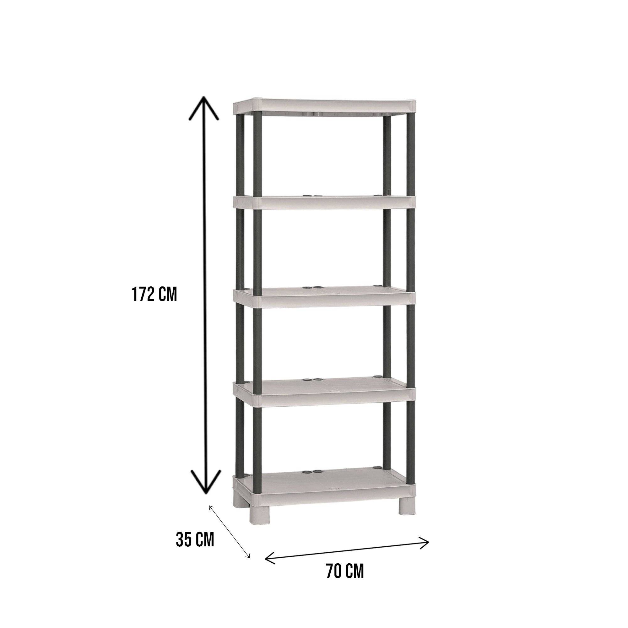 Dmora - Armoire d'extérieur Perwez, Etagère d'extérieur, Armoire de balcon polyvalente avec 3 étagères, 70x35h172 cm, Gris clair et noir - Dmora - Image 3