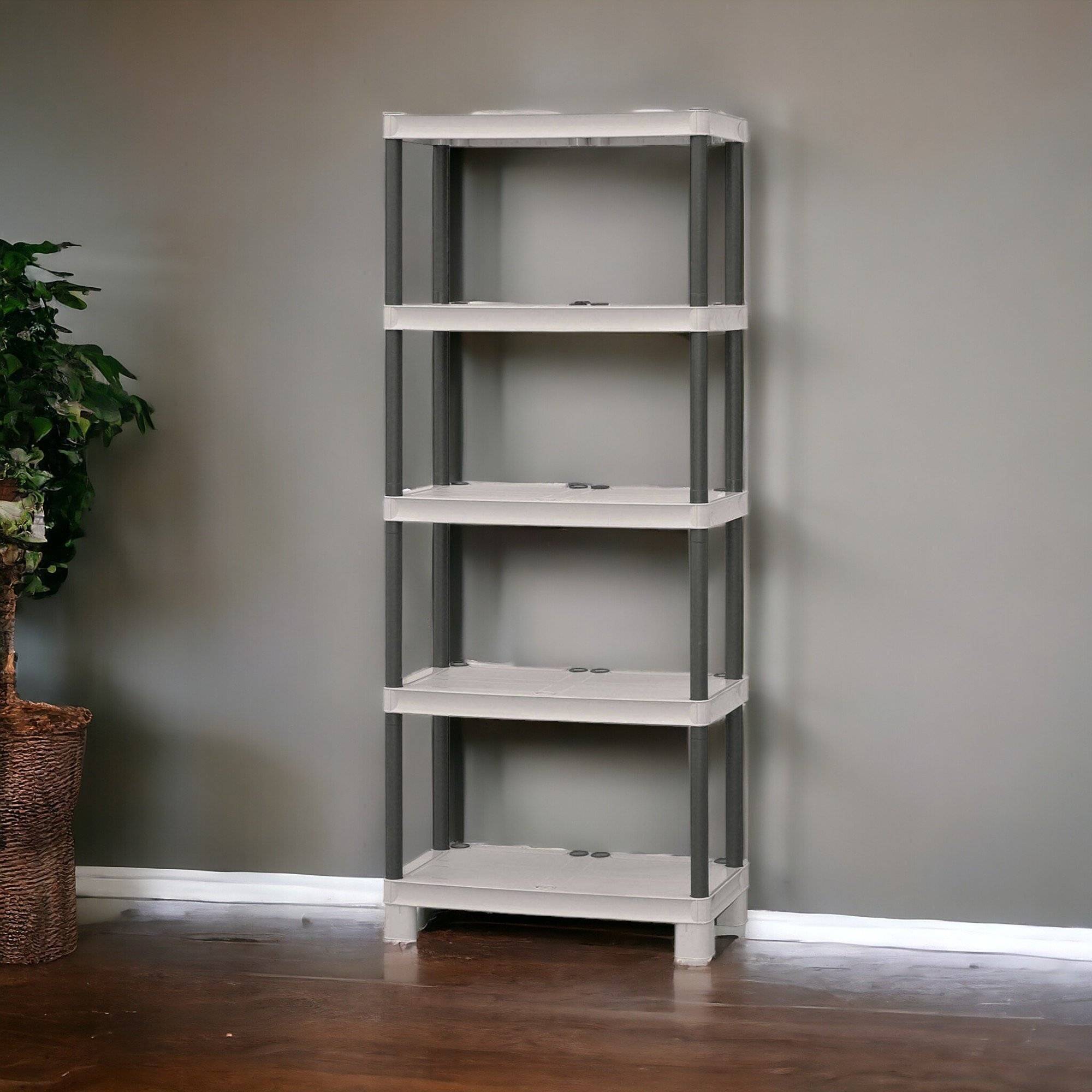 Dmora - Armoire d'extérieur Perwez, Etagère d'extérieur, Armoire de balcon polyvalente avec 3 étagères, 70x35h172 cm, Gris clair et noir - Dmora - Image 2