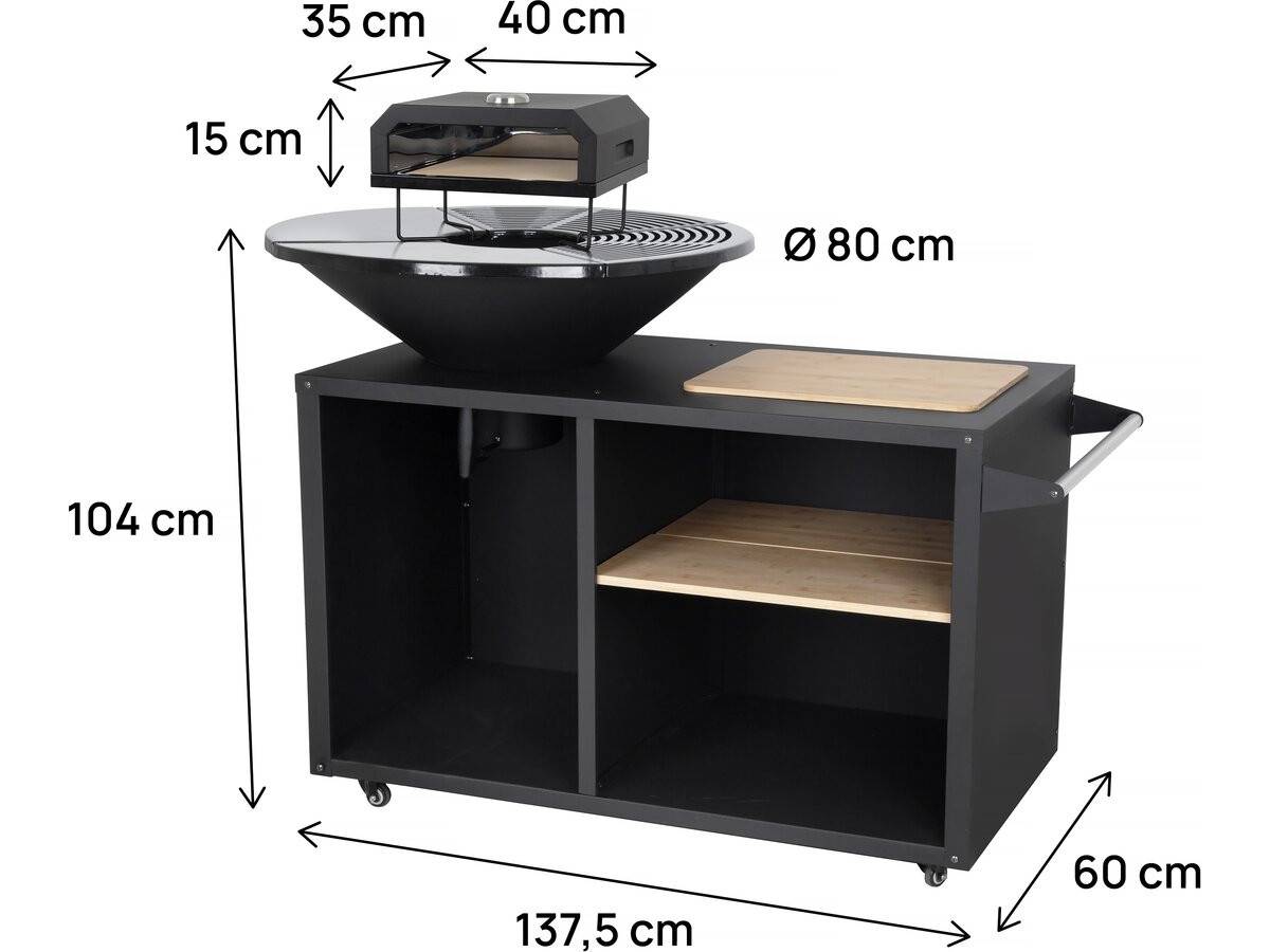 Barbecue Plancha Brasero Avec Four à Pizza "maréchal" - ø 81 Cm  - Noir -habitat Et Jardin - Image 3